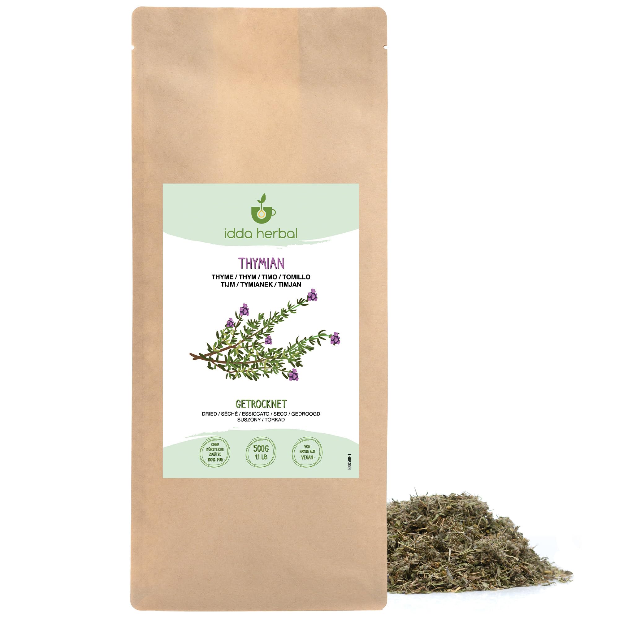 IDDA Herbal Thymian getrocknet 500g, Thymiankraut für Thymiantee, Thymian Tee und zum Kochen