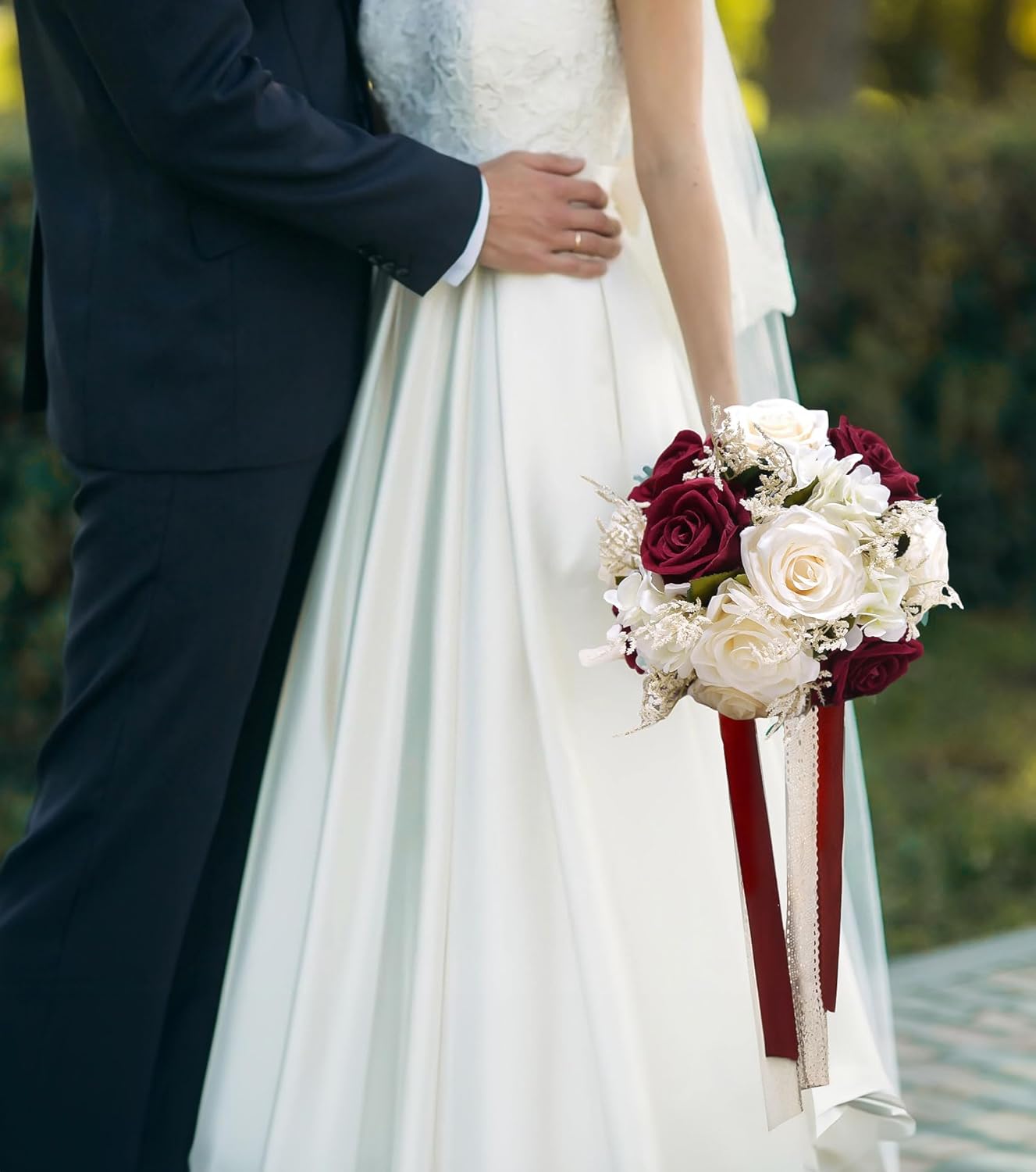 Bride Bouquets for Wedding Burgundy Artificial Flowers Roses Tossing Bouquet for Bridesmaid for Wedding Ceremony Anniversary - Image 4