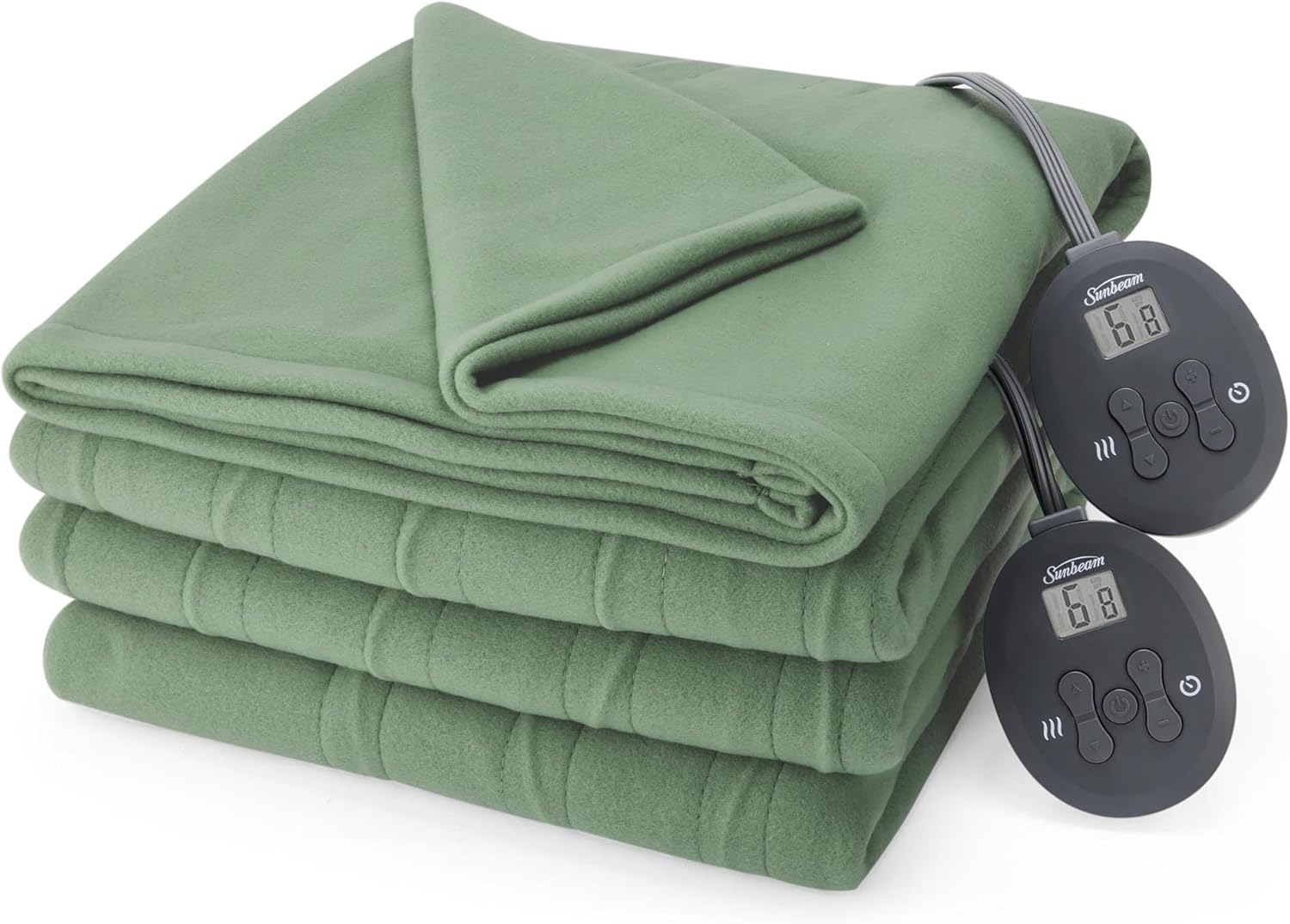 Sunbeam Royal Ultra Fleece Heated Electric Blanket Queen Size, 90" x 84", 12 Heat Settings, 12-Hour Selectable Auto Shut-Off, Fast Heating, Machine Washable, Warm and Cozy, Matcha Matcha Queen
