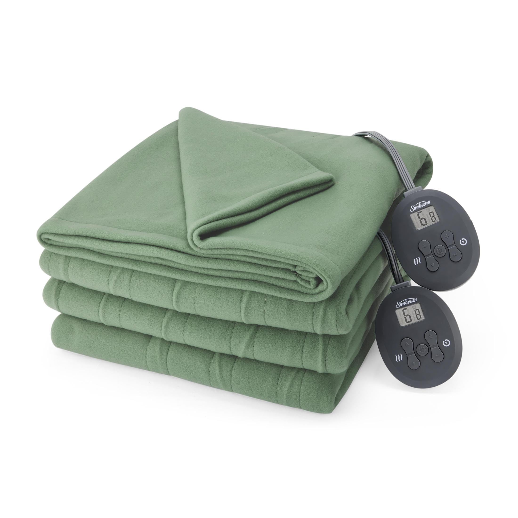 Sunbeam Royal Ultra Fleece Heated Electric Blanket King Size, 90" x 100", 12 Heat Settings, 12-Hour Selectable Auto Shut-Off, Fast Heating, Machine Washable, Warm and Cozy, Matcha