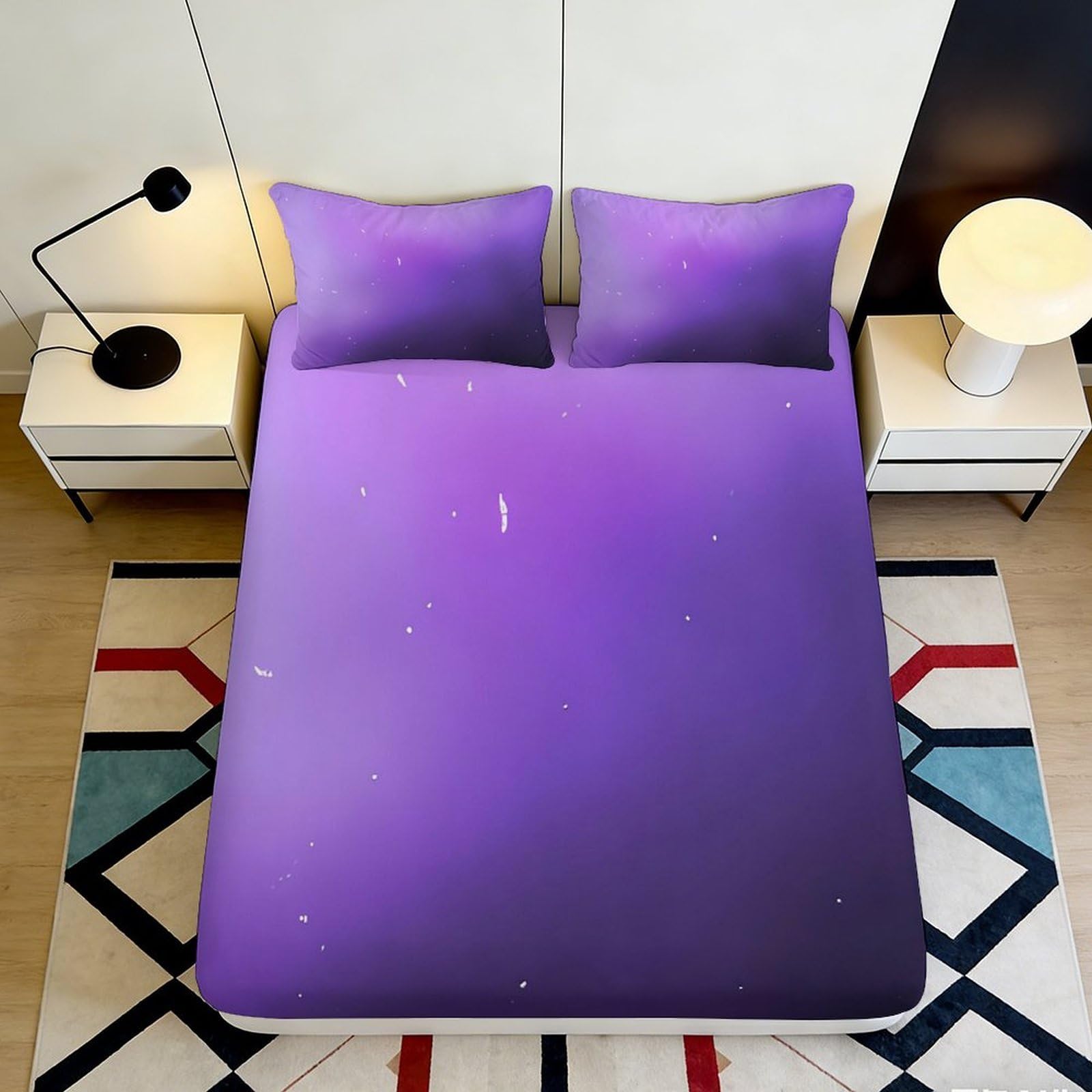 3D Printed Purple Gradient Fitted Sheet Microfiber Deep Pocket Non-Slip Bedroom Bedding Purple Gradient Mattress Fitted Cover 200x200x25cm 90x200x25cm
