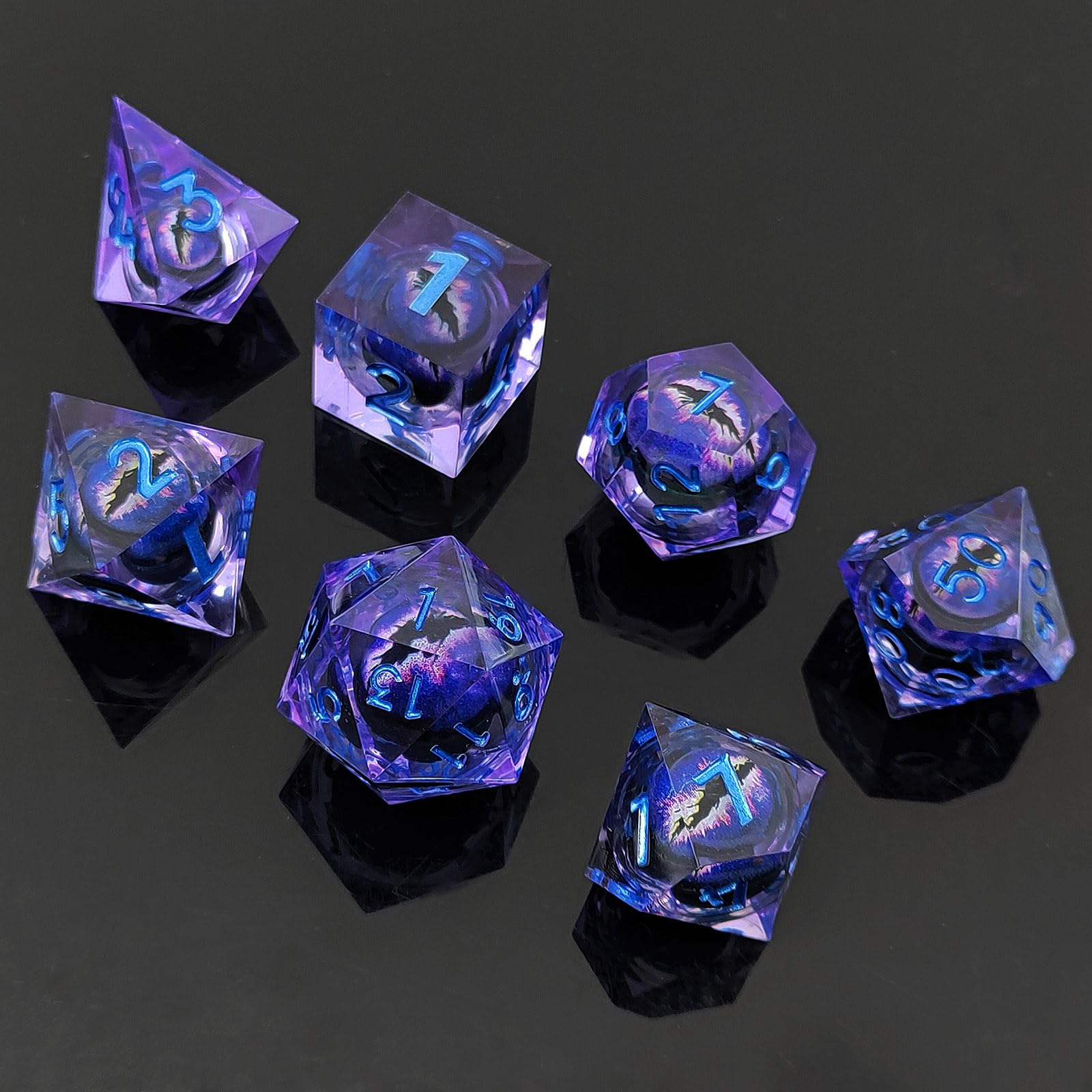 ORUZA 7 PCS Dragon Eye DND Dice Liquid Core D&D Dice Resin Sharp Edge Polyhedral D&D Dice Set for Dungeons and Dragons Role Playing Die D20 D12 D10 D8 D6 D4 D% - Image 2