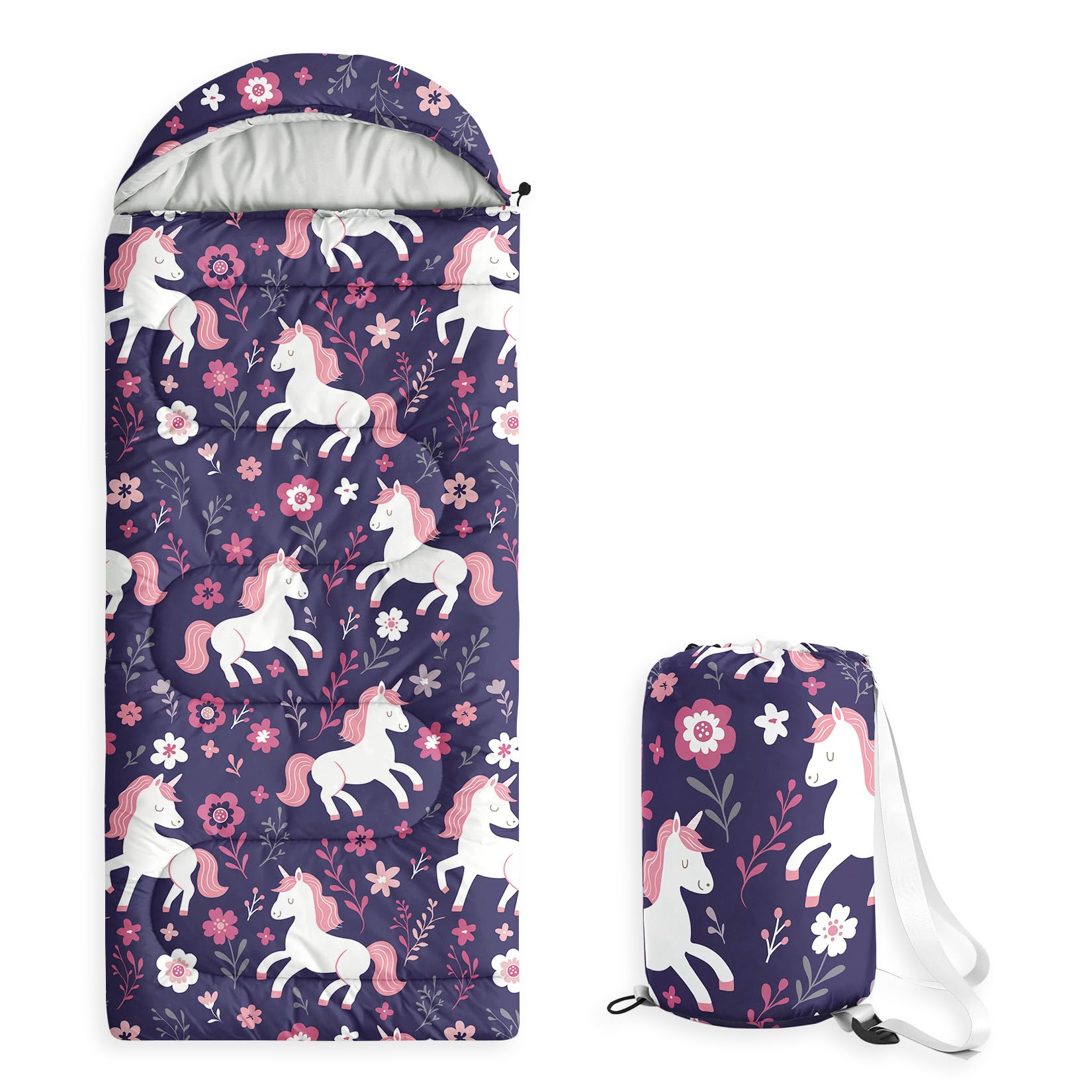 Wake In Cloud - Kids Sleeping Bag for Girls Toddlers Camping in Warm Cold Weather Backpacking Lightweight Compact