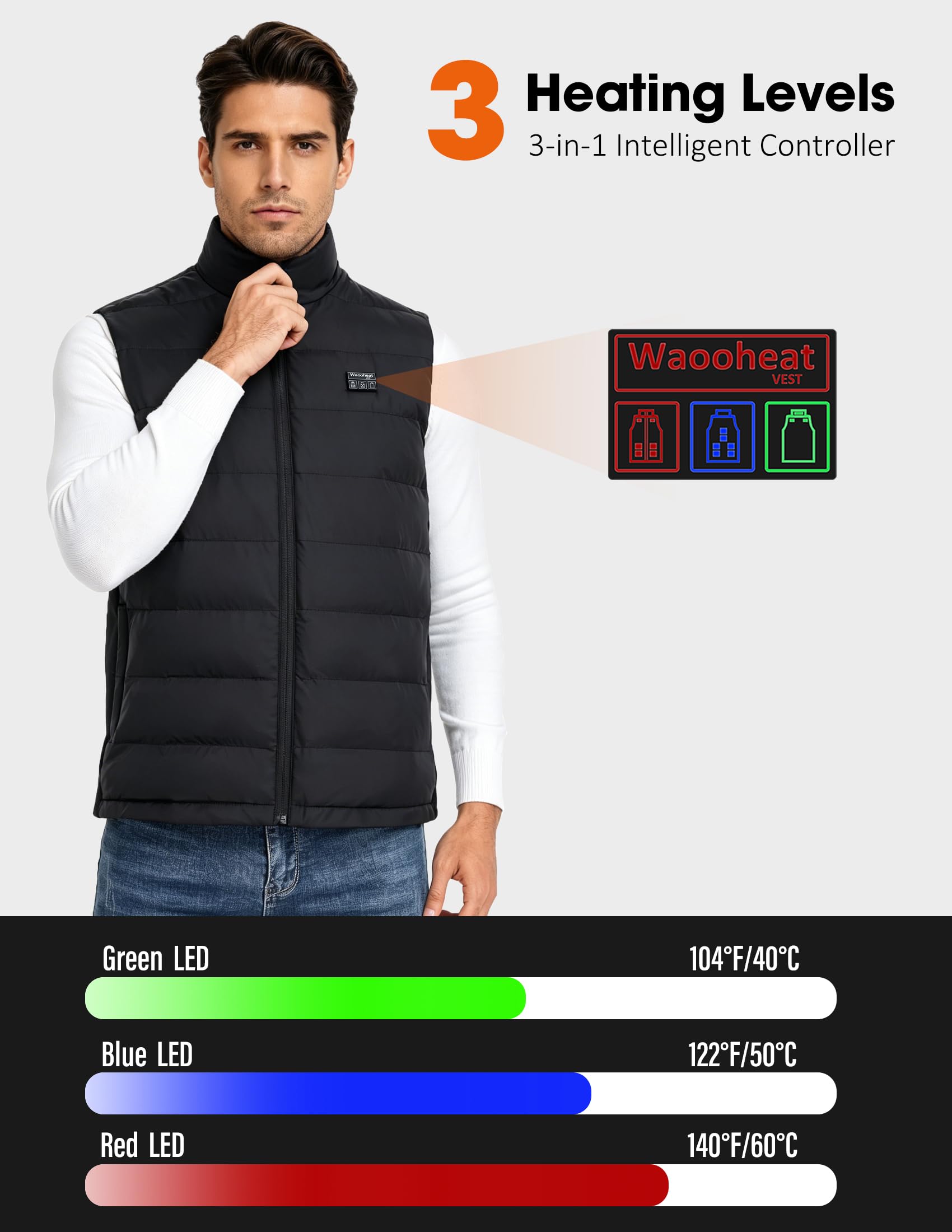 Gilet Chauffant Polaire Homme,Veste Chauffante pour Hommes 15 Zones Chauffage,Boutons Intelligents 3 Modes Électrique USB Chauffe Vêtement,Pour Travail en extérieur, Vélo, Moto, Ski