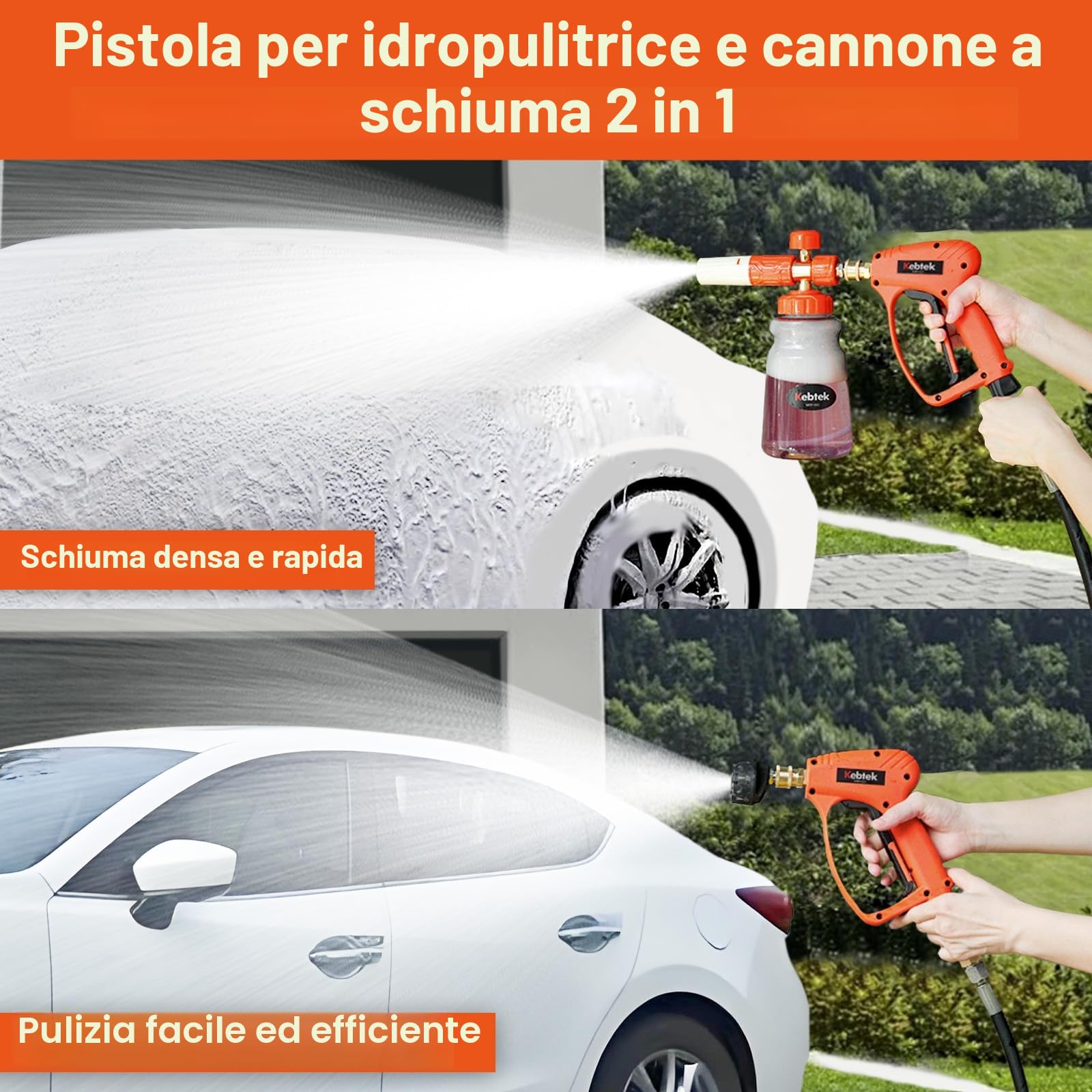 Kebtek Pistola Idropulitrice con Lancia Schiuma e 5 Ugelli, Adattatore Compatibile con Kärcher K2-K7 (MRP-003-B)