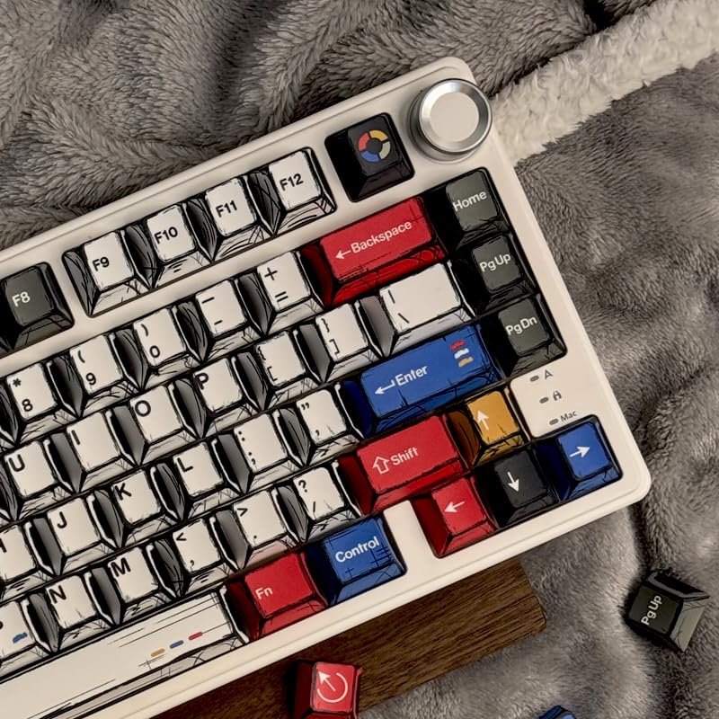 PBT Keycap Cherry Comic Style 136 Key Hand-Painted Sketch Classic Minimalist Style Mechanical Keyboard Keycap (Cherry-Comic Style Colour)