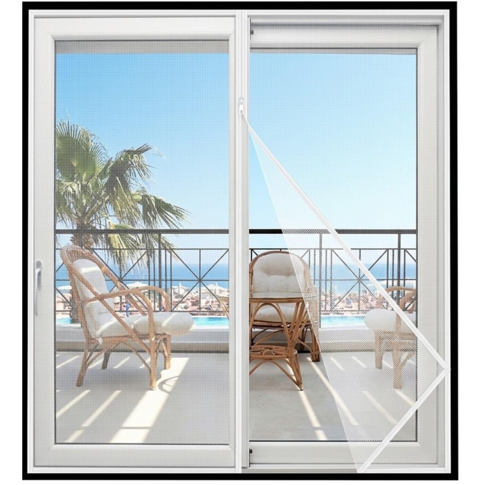 Mosquito Protection Zipper Version Fiberglass Mesh Window Screen, Air Flow Friendly Washable Self-Adhesive Screen for Bedroom Kitchen Pets Temporary Seasonal Use Reusable(White,60x100cm)