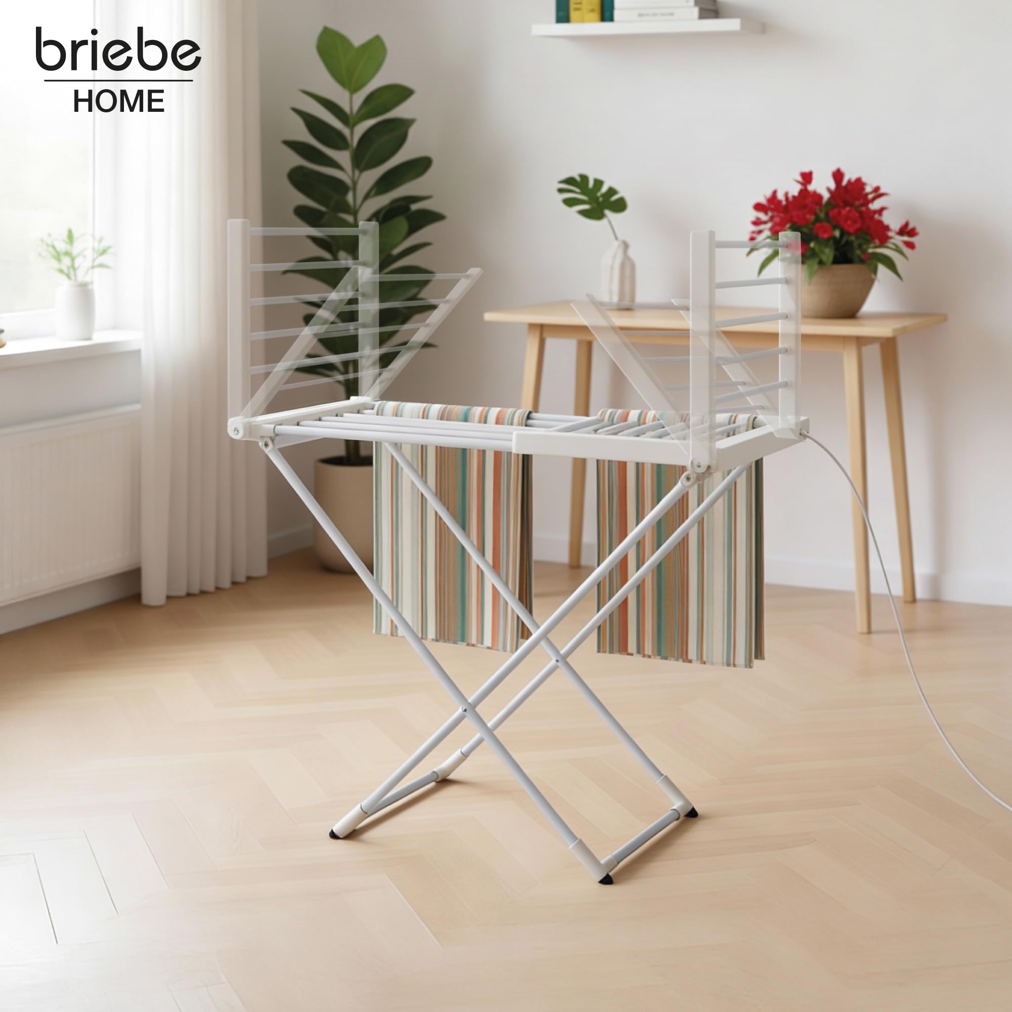 briebe Tendedero Eléctrico Plegable Ropa | Bajo Consumo 18 Calentadores | Secado Rápido y Eficaz | Compacto, Ligero y Portátil | Ahorra Espacio | Interiores | Aluminio