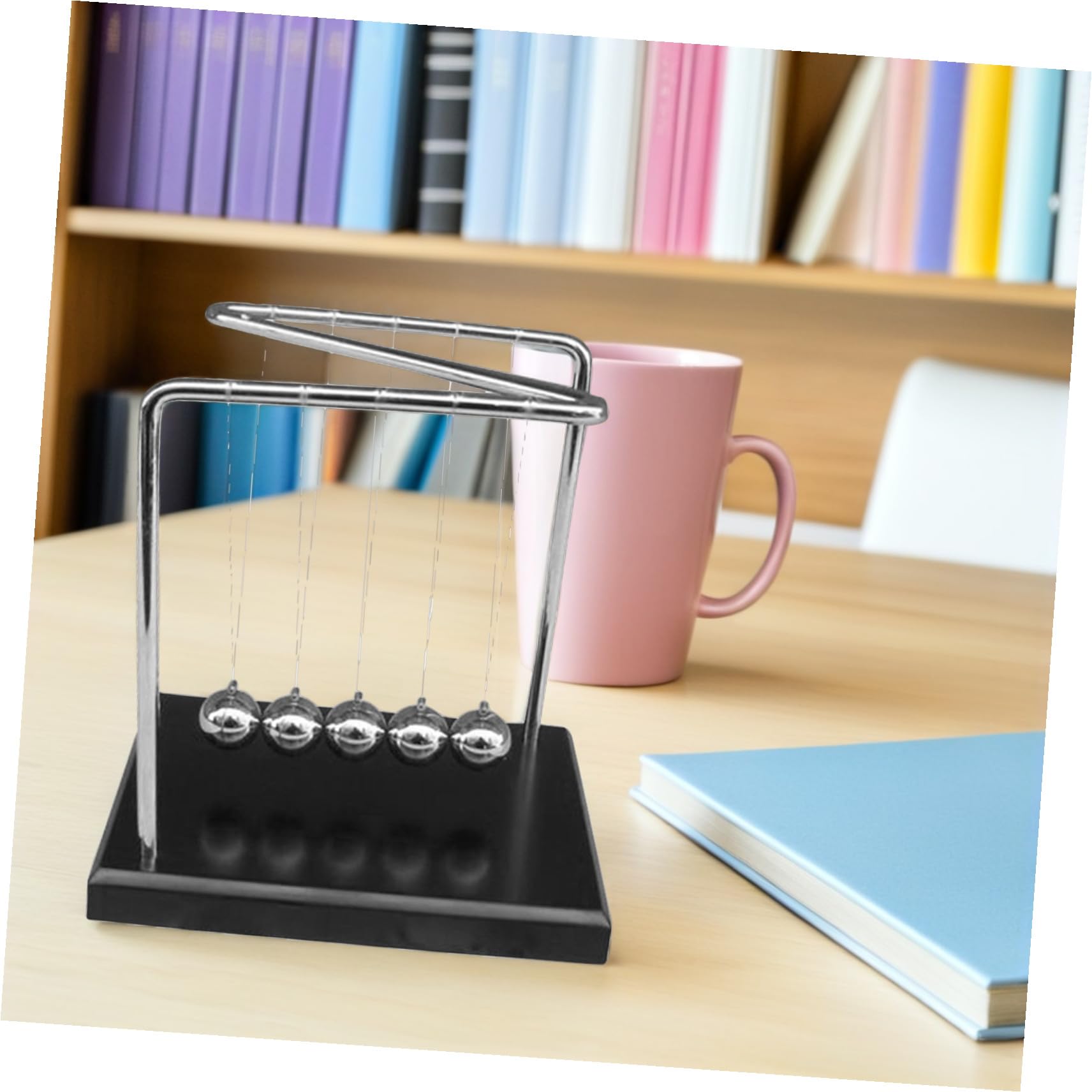 NUOBESTY Pendule de Newton Z Forme Bois Massif Balle Équilibre Acier Lisse Physique pour Bureau et Maison Décoration Kinetique Éducative et Stimulante