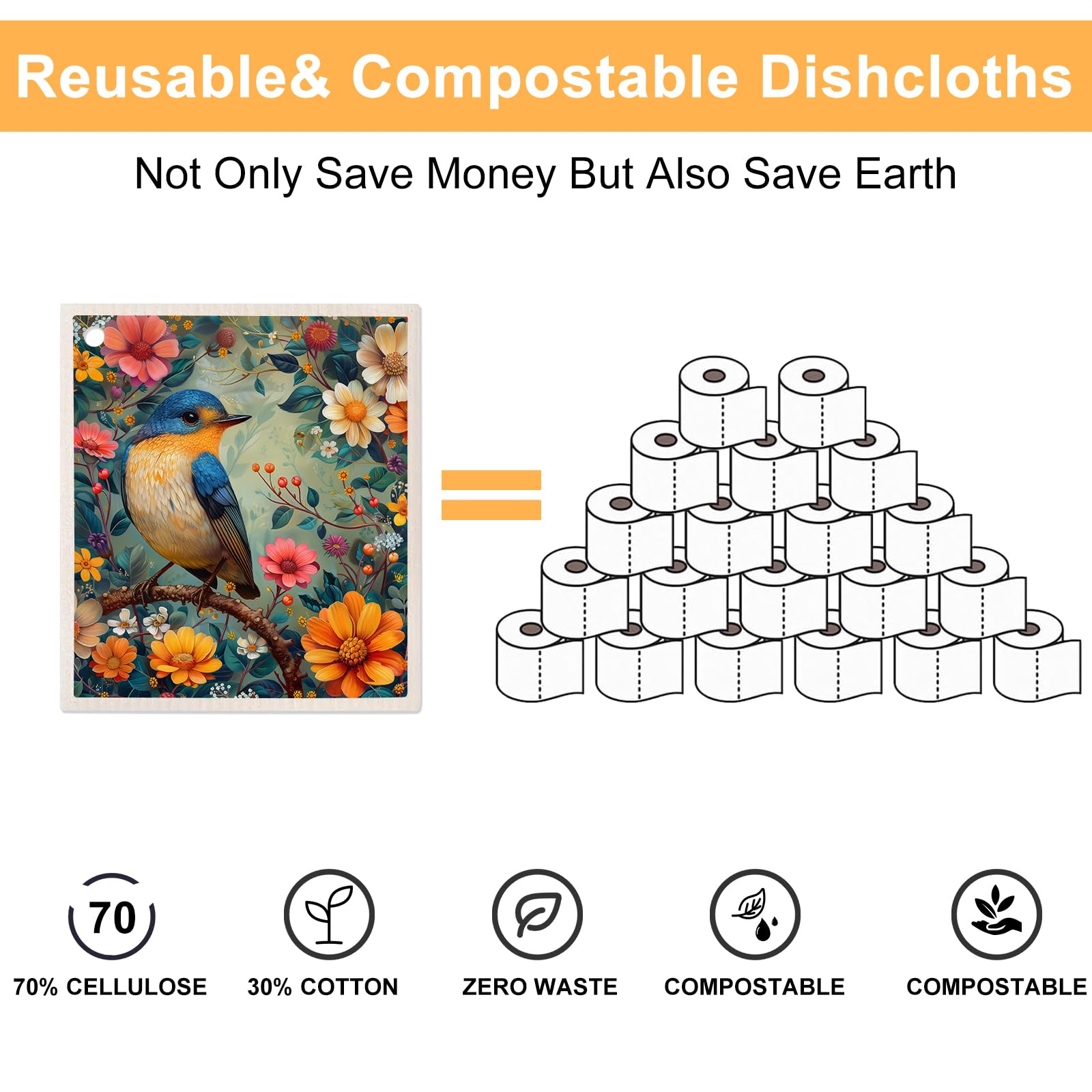 Paquete de 6 paños de cocina suecos para cocina, reutilizables, toallas de papel, lavables, absorbentes de celulosa, toallitas de esponja de secado rápido, paños de cocina decorativos, sin olor,