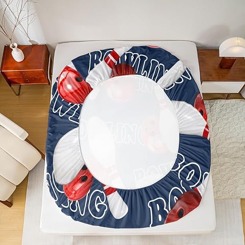 Miniatura 4 de Erosebridal Sábana bajera ajustable para fiesta de bolos, tamaño matrimonial, para niños y niñas, ropa de cama deportiva con estampado de bolos,