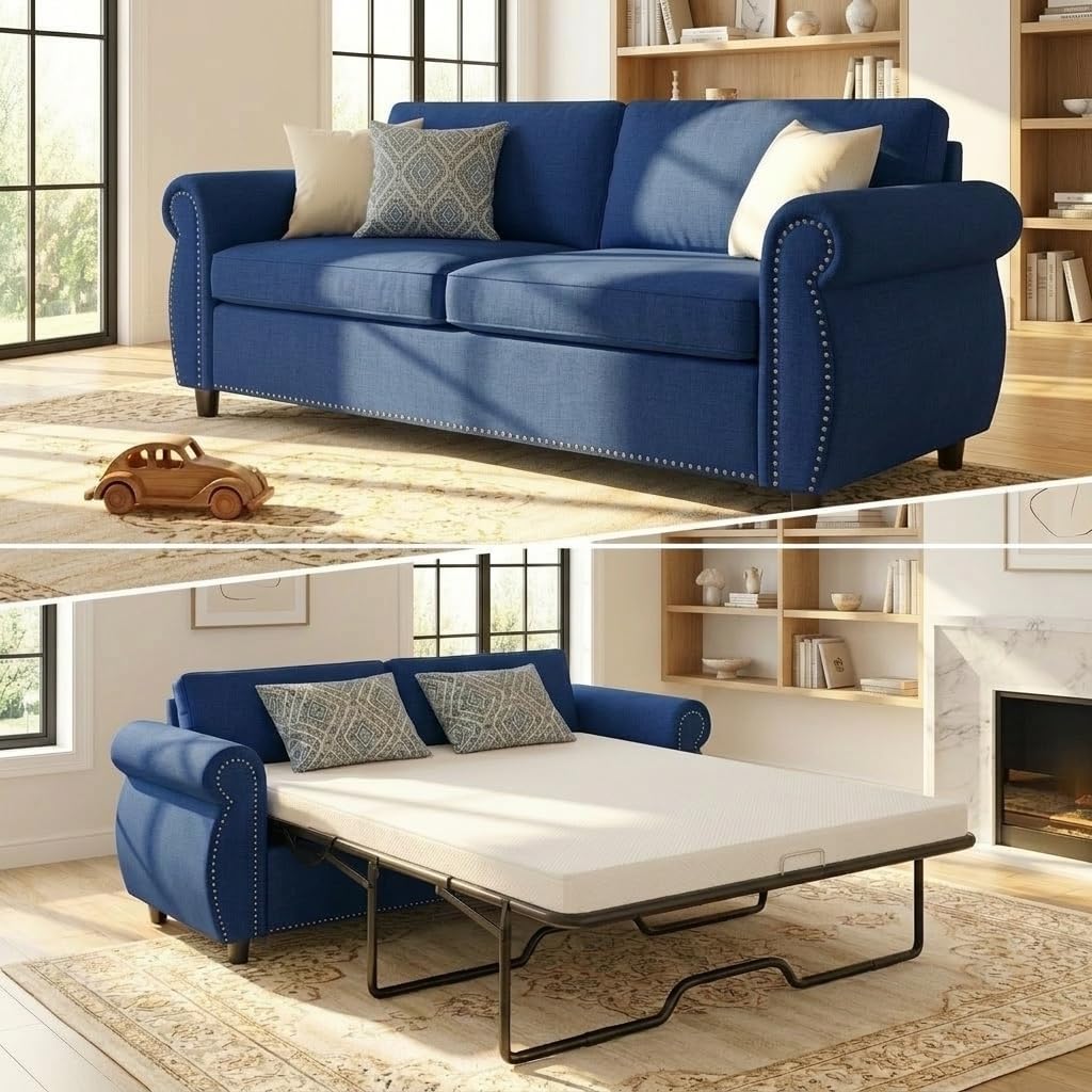 PUREMIND 2-in-1 Pull Out Sofa Bed Queen, Convertible Sofa Beds Couch with Pull Out Beds, Upholstered Sleeper Bed Loveseat Sleeper, Love Seat Couch for Living Room, Apartment and Small Spaces