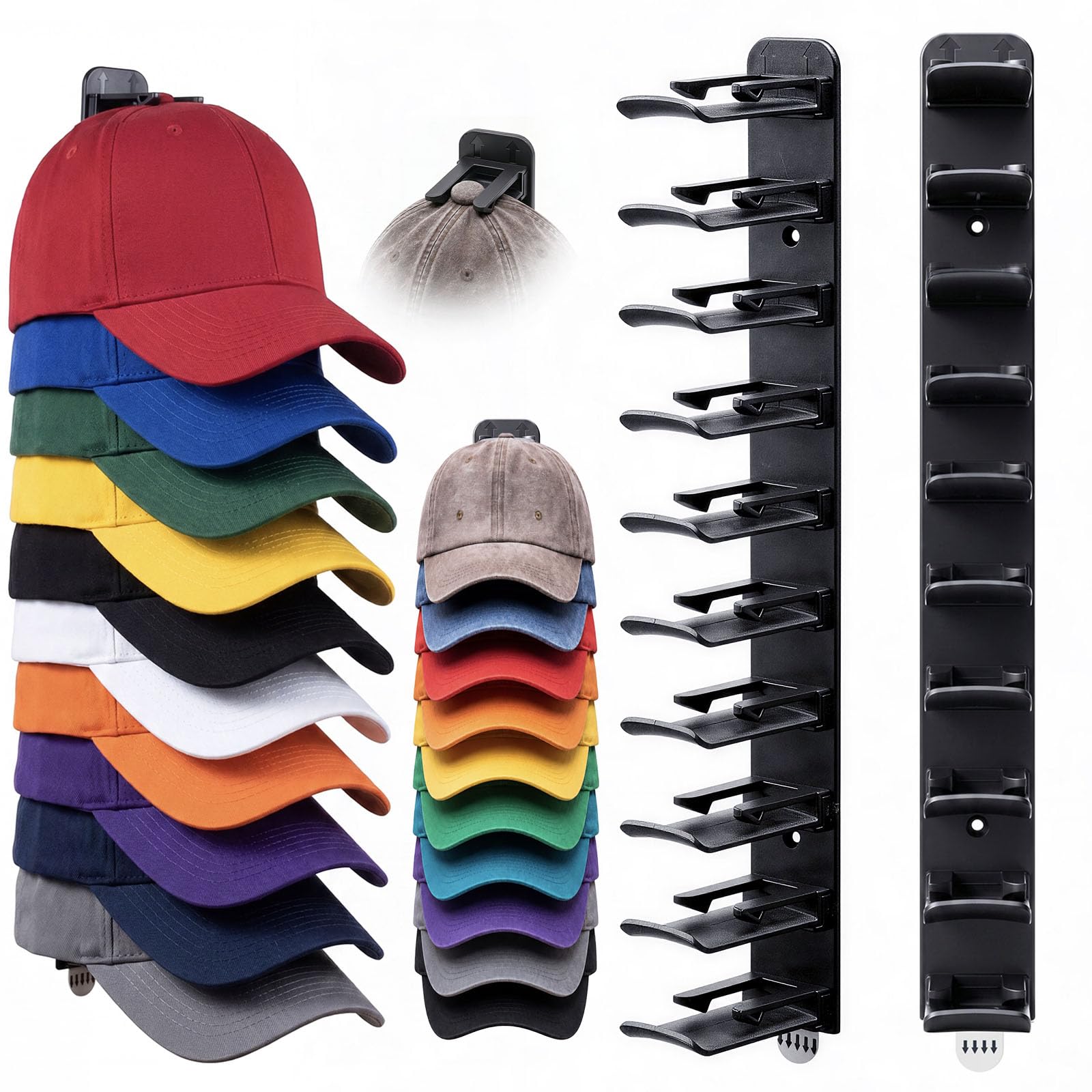 Navly Kappen-Organizer für Baseballkappen 2er-Pack, Hutablage für Wand mit Klebemontage, hält 20 Hüte, für Tür & Schrank, wandmontierter Huthalter 