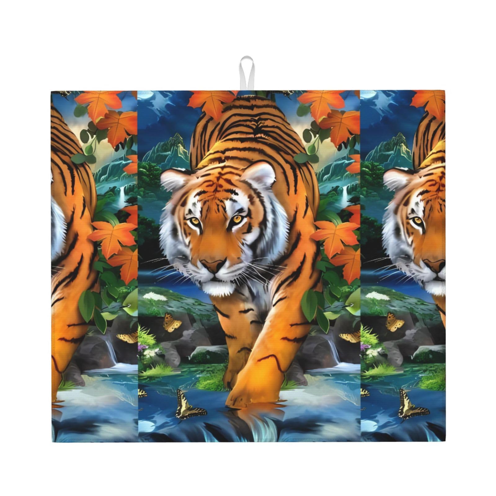 WHJSHOP tiger Prints Kitchen Drying Mat - Absorbent Dish Drying Throw with Vibrant Prints, Quick-Dry Countertop Layer for Dishes & Glassware - Non-Slip