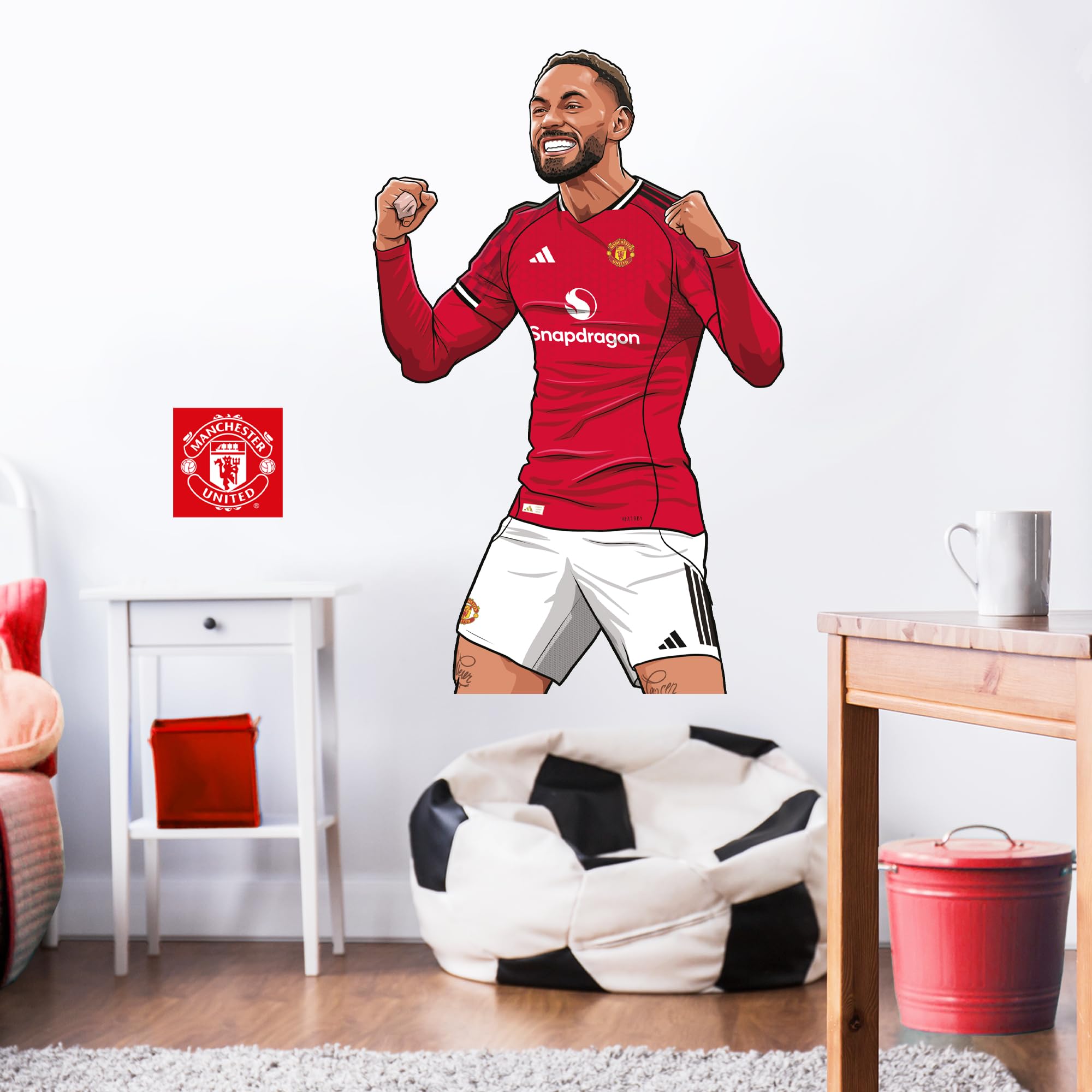 Themed Red Manchester United Fc Wall Sticker - Cunha 25/26 Illustration Decal Football Wall Art (120Cm Height X 80Cm Width)