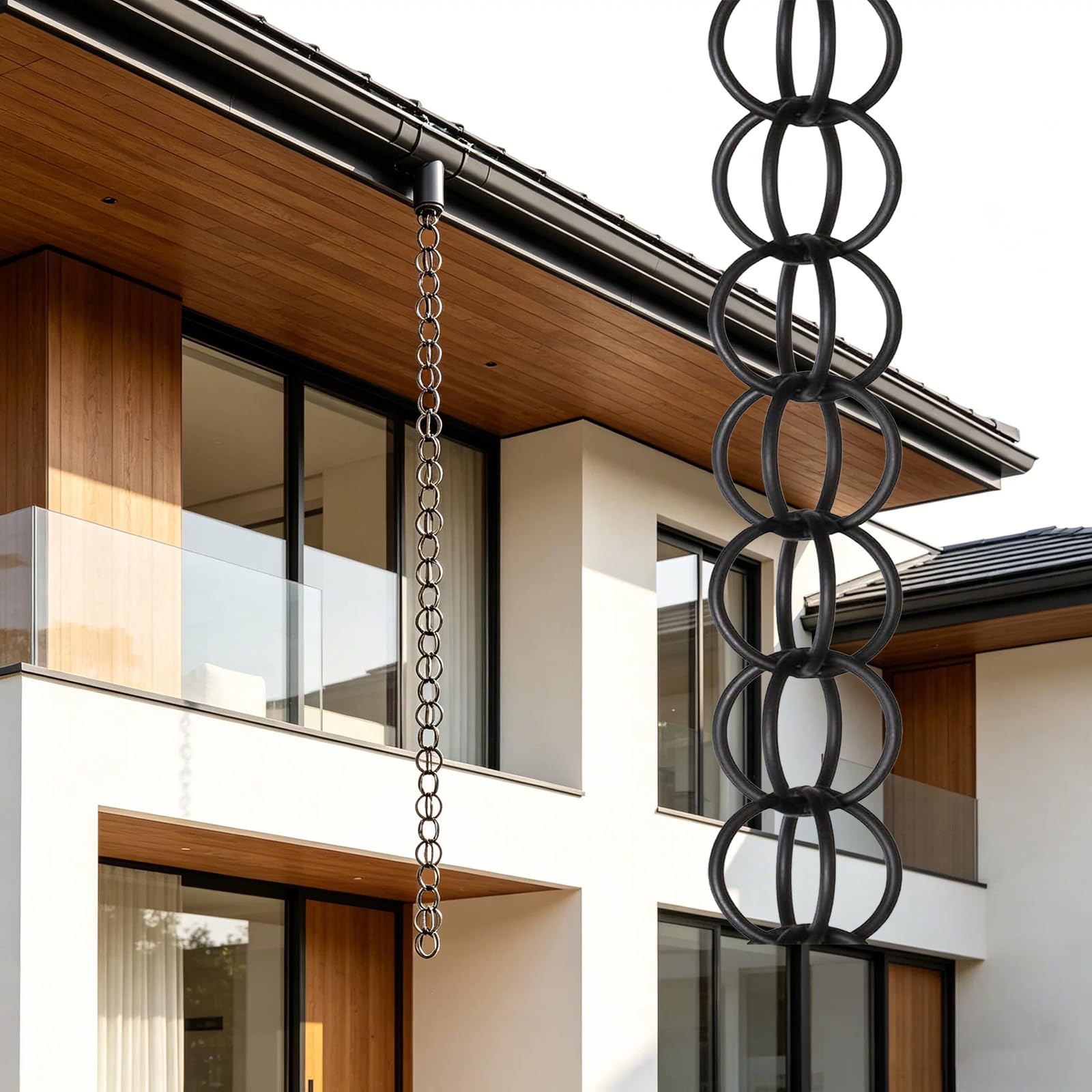Chaine Gouttiere en Alliage D'aluminium,Chaînes de Pluie Décoratives,pour la Maison, Le Balcon, la terrasse, Attrape-Pluie Fonctionnels avec Fonction de Drainage - 2.4m/8ft