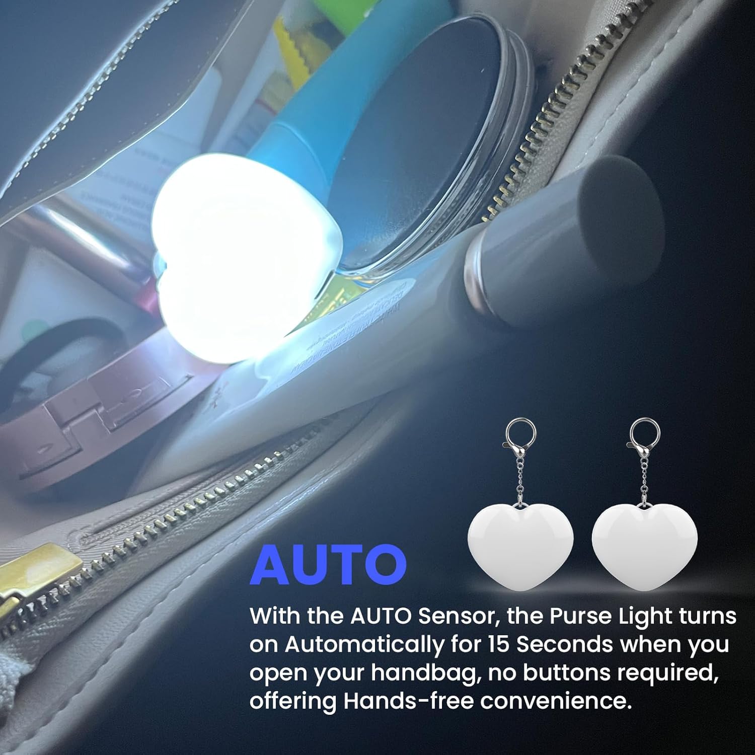 2Pcs Heart Purse Light, Handbag Light with Automatic Sensor, LED, Fashion, Hearts Pattern, 5cm x 6cm, 1.1 oz, 2 AA Batteries, Perfect for Women's Purses - Image 5