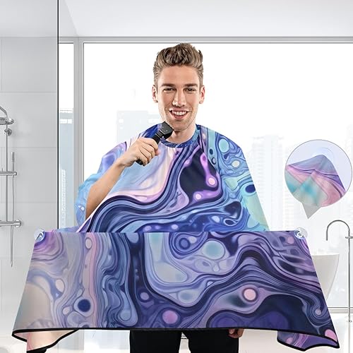 Miniatura 6 de SDMKA Magical Ink Textures - Capa de peluquería profesional, impermeable, para corte de pelo, con cierre a presión, delantal multifuncional para