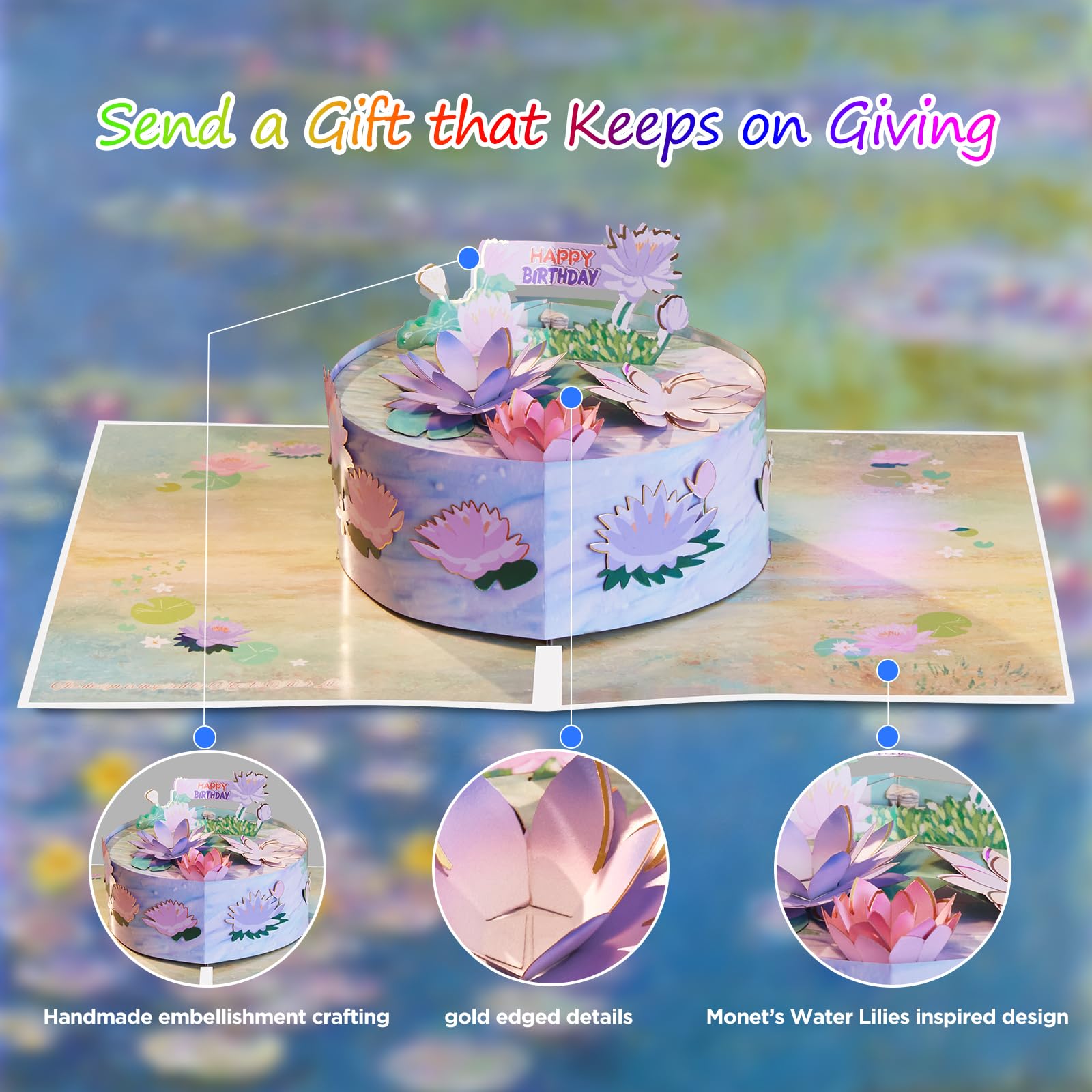 LoveEcho Tarjeta de felicitación 3D de pastel de cumpleaños, tarjeta de felicitación de cumpleaños 3D con tarjeta de notas y sobre para mujer, esposa, mamá, abuela, hija, hermana, novia, marido