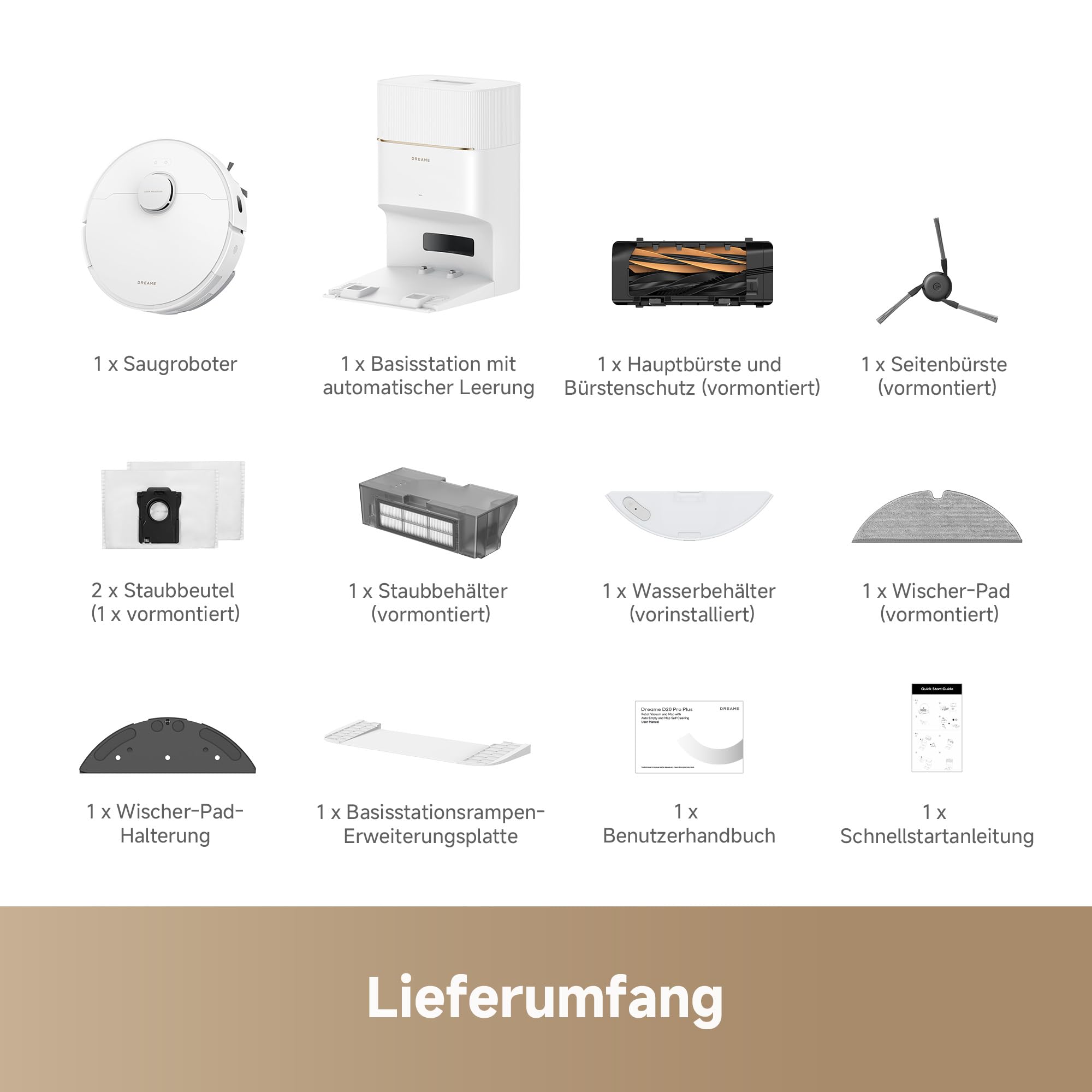 dreame D20 Pro Plus Saugroboter, 13.000 Pa Saugkraft, DuoBrush für Tierhaare, Eckenrein, Selbstentl, Hindernisverm. m. LDS-Navigation & Laser, saugt und wischt, Hartböden & Teppiche, 5.200 mAh Akku