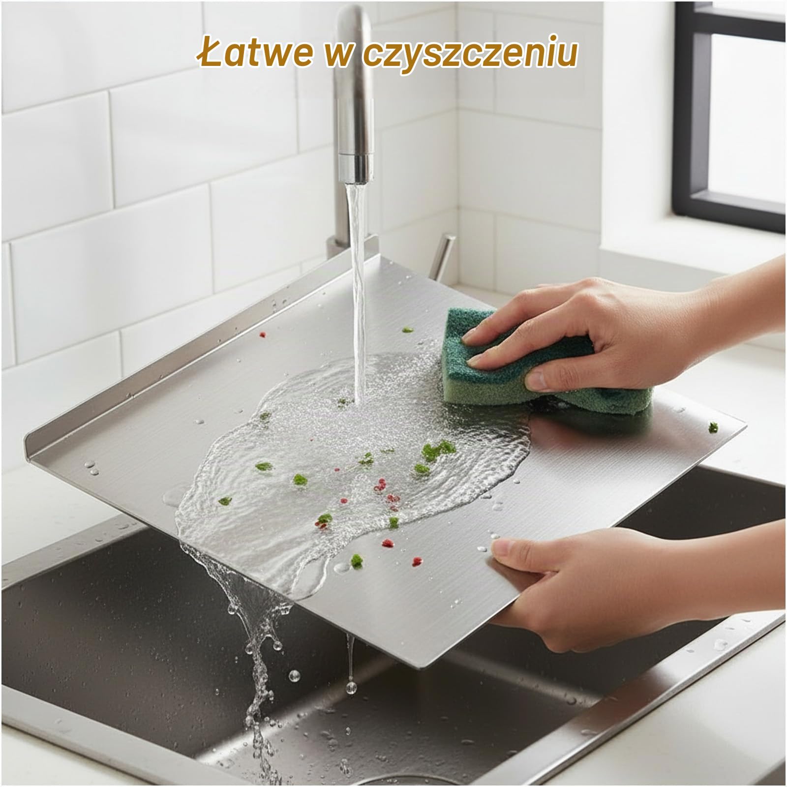 Blat Roboczy Knetowy ze Stali Nierdzewnej 50x50 cm, Deska do Krojenia 304 Stal Nierdzewna Blat Kuchenny z Krawędzią do Nałóżenia, Deska do Makaronów, Pieczenie, Ciasto dla Kuchni Knecić, Kroić, Piec