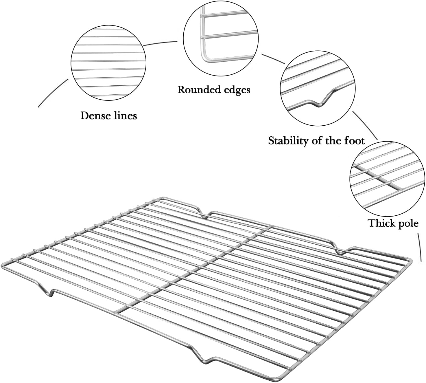 Linkidea Metal Grate Cooling Rack Pack of 2, Stainless Steel Baking Cooling Rack Rectangle 14.9" x 11", Oven Safe Grid Wire Racks for Roasting Disposable Pan (Silver)