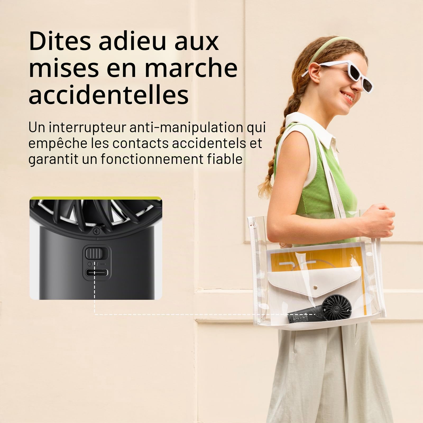 JISULIFE Mini ventilateur portable 5000 mAh avec vent puissant, mini ventilateur rechargeable par USB avec affichage numérique, 5 vitesses de vent, idéal pour les voyages, l'école, les cils - Noir