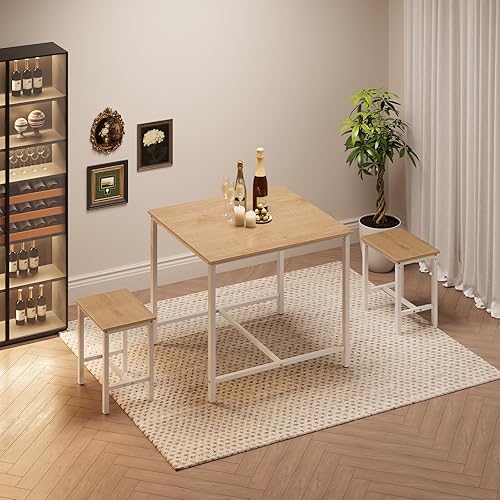 Miniatura 4 de HOOBRO juego de mesa de comedor industrial de 3 piezas, mesa de cocina, comedor para ahorrar espacio para la cocina, comedor, espacio pequeño,