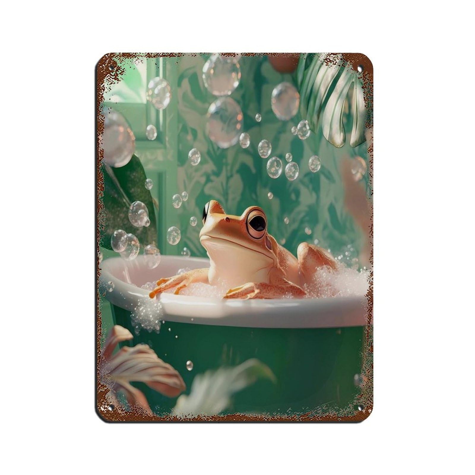 Lxwnze 30L X 40W Cm Cute Frog Bath, Whimsical Frog Tin Sign Vintage Metal Pub Club Cafe Bar Home Wall Art Decoration Poster Retro 12X16inch(30X40cm)