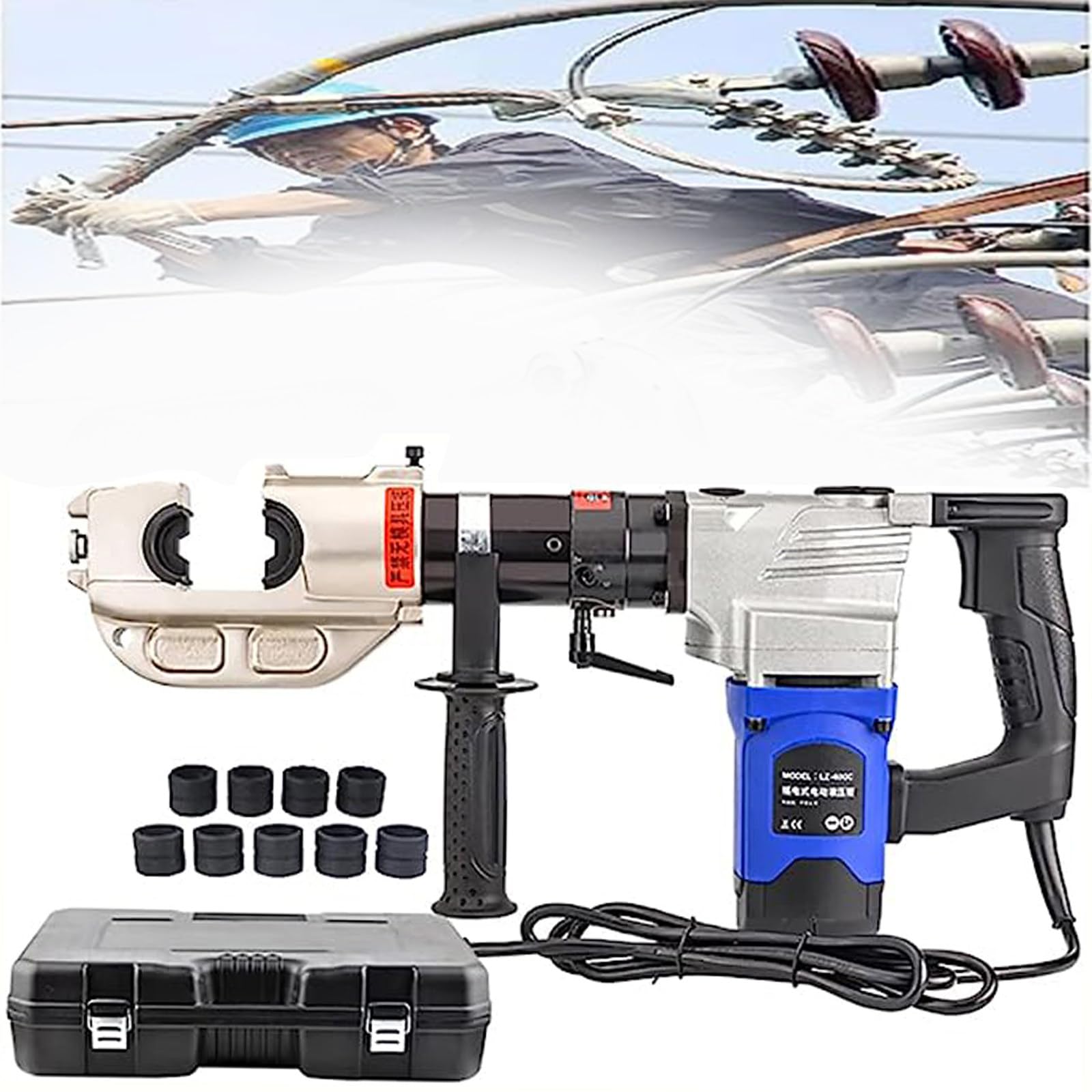 Elektryczne szczypce do zaciskania hydraulicznych, przenośne elektryczne szczypce do zaciskania przewodów hydraulicznych, szczypce do zaciskania kabli, zaciski obrotowe 360° z torbą do przenoszenia