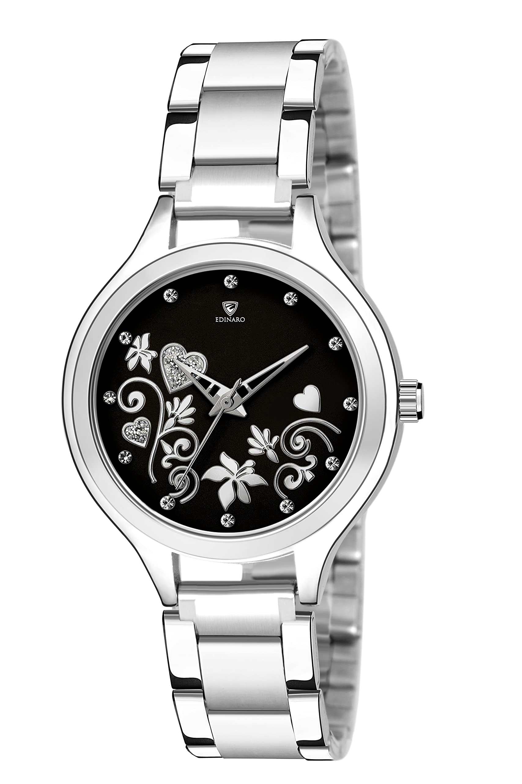 EDINARO Elegant Analogue Round Studded Dial With Stainless Steel Bracelet Strap Girls & Womens Wrist Watch, Dial_Black (B09WJ3ZYCM) Amazon Price History, Amazon Price Tracker