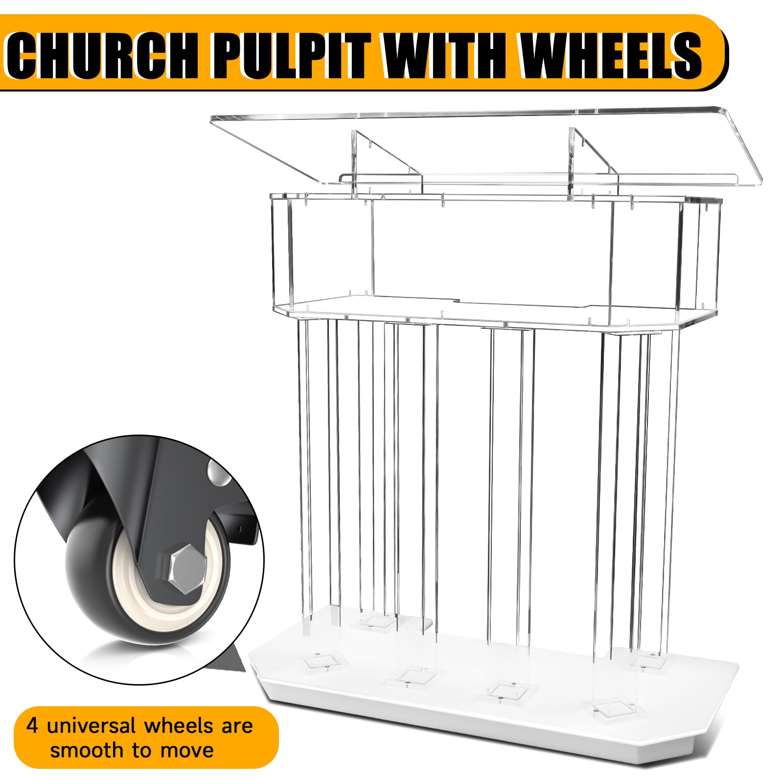 Podio Acrilico Afitdon Con Luce LED - Leggio Mobile Per Chiesa, Conferenze, Matrimoni (60x41x115 Cm) - Foto 8