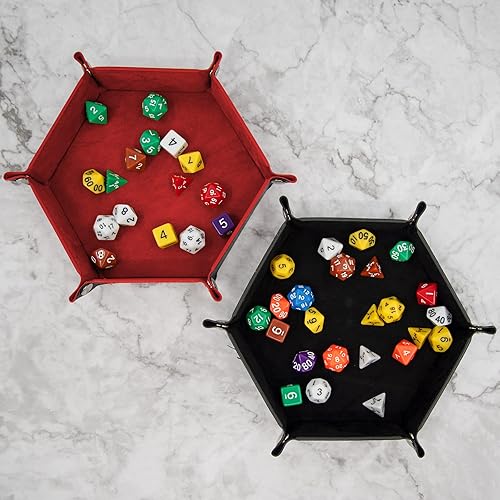 Miniatura 6 de SIQUK 2 bandejas de dados de piel sintética, bandeja plegable hexagonal para dados para juegos de dados como RPG, DND y otros juegos de mesa (negro