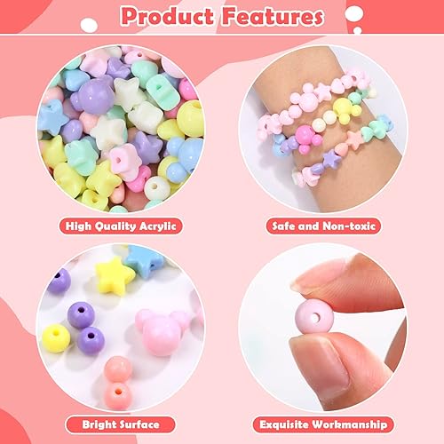 Miniatura 5 de 900 cuentas acrílicas pastel de shynek coloridas cuentas de plástico para caramelos, incluye cuentas de corazón, cuentas redondas, cuentas gruesas y