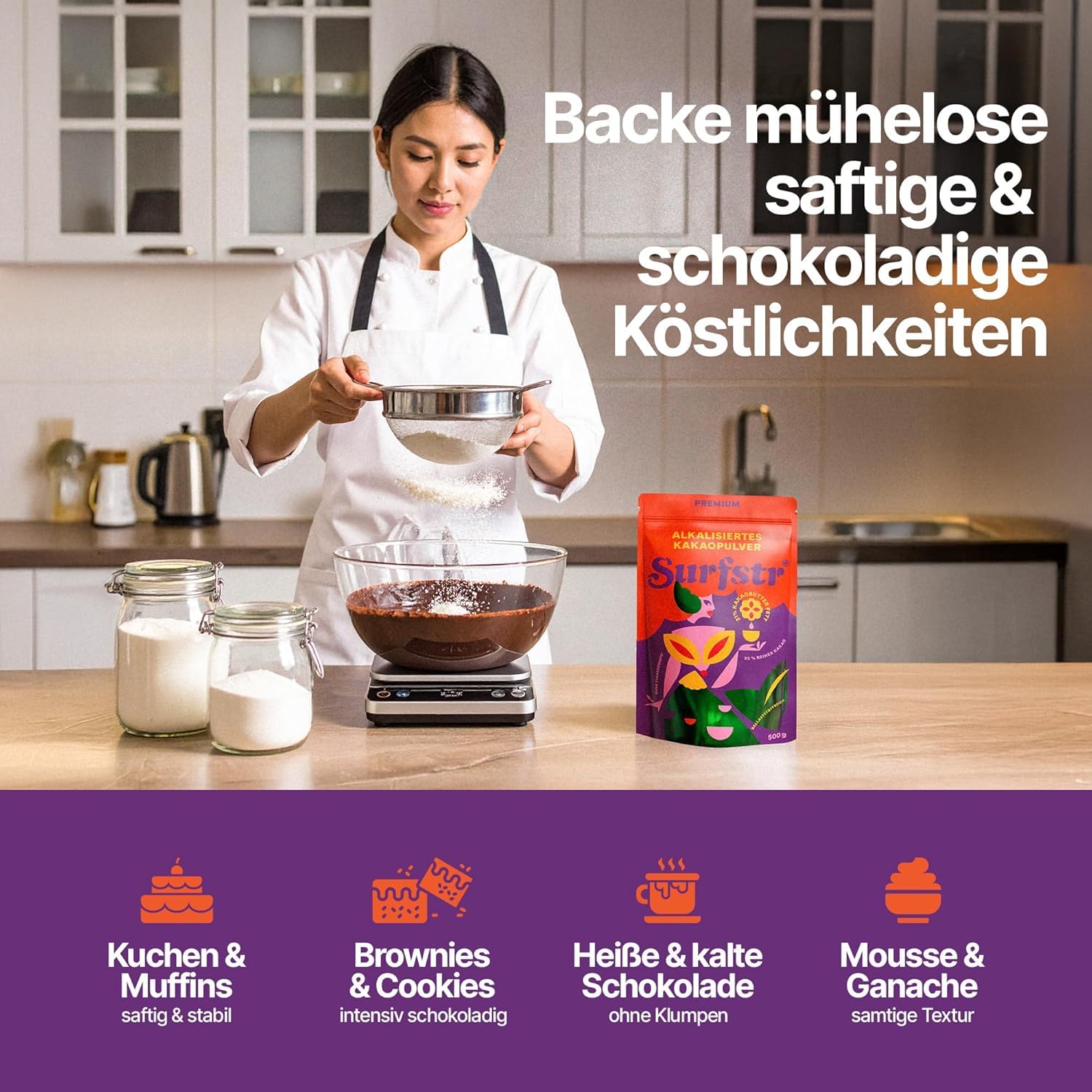 Premium Kakaopulver ohne Zucker 500g – Intensiver Geschmack, perfekt löslich – Vegan & ohne Zuckerzusatz – Alkalisiertes Kakaopulver (21% Kakaobutter), schwach entölt