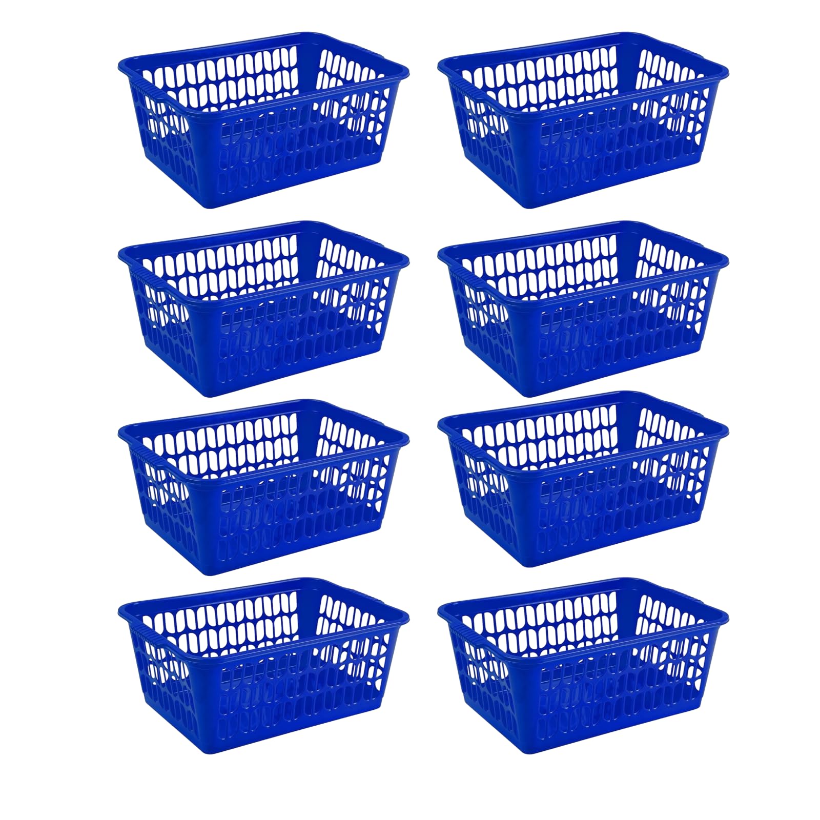 Set of 8 - Medium Plastic Storage Baskets | Office Home and Kitchen Handy Tidy Organiser, Plastic Shallow For Storage Shelf Baskets, Bathroom, School Classroom, Pharmacies 30 x 20 x 11 cm (Blue)