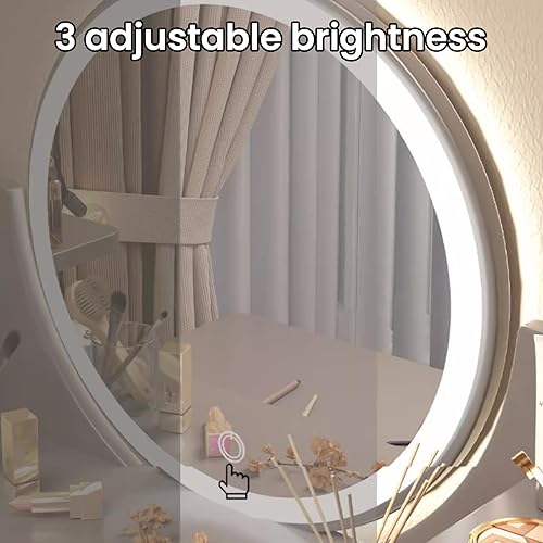 Miniatura 3 de Mesa de tocador de maquillaje con 3 cajones y 4 estantes, escritorio de tocador con espejo iluminado LED, brillo ajustable de iluminación, mesas de