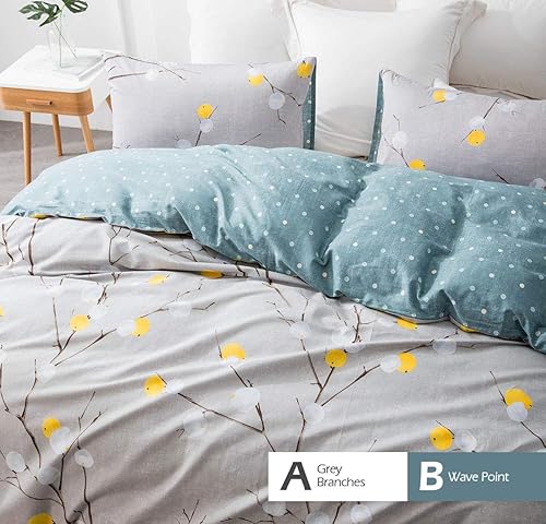 Miniatura 3 de SLEEPBELLA - Funda de edredón de algodón, 600hilos, tamaño King, gris con diseño de lunares de color turquesa amarillo, reversible, tamaño King,