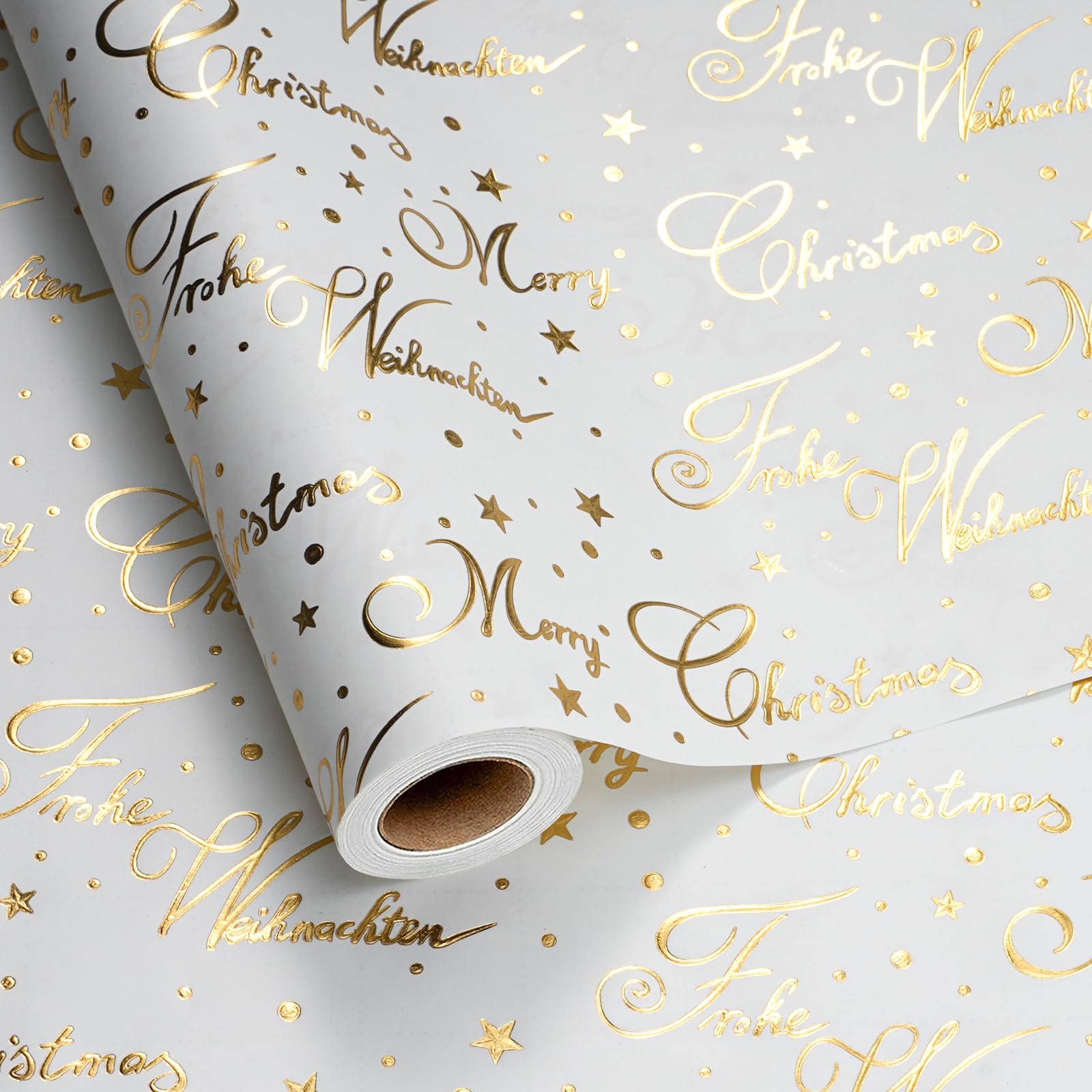 BIOBROWN Gold Foil Lettering Christmas Wrapping Paper Roll, 43cm x 10m — image 1