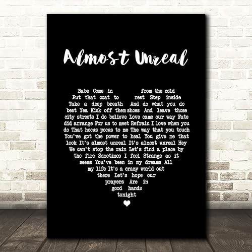 Almost Unreal Black Heart Song Lyric Wall Art Poster Gift Present Print