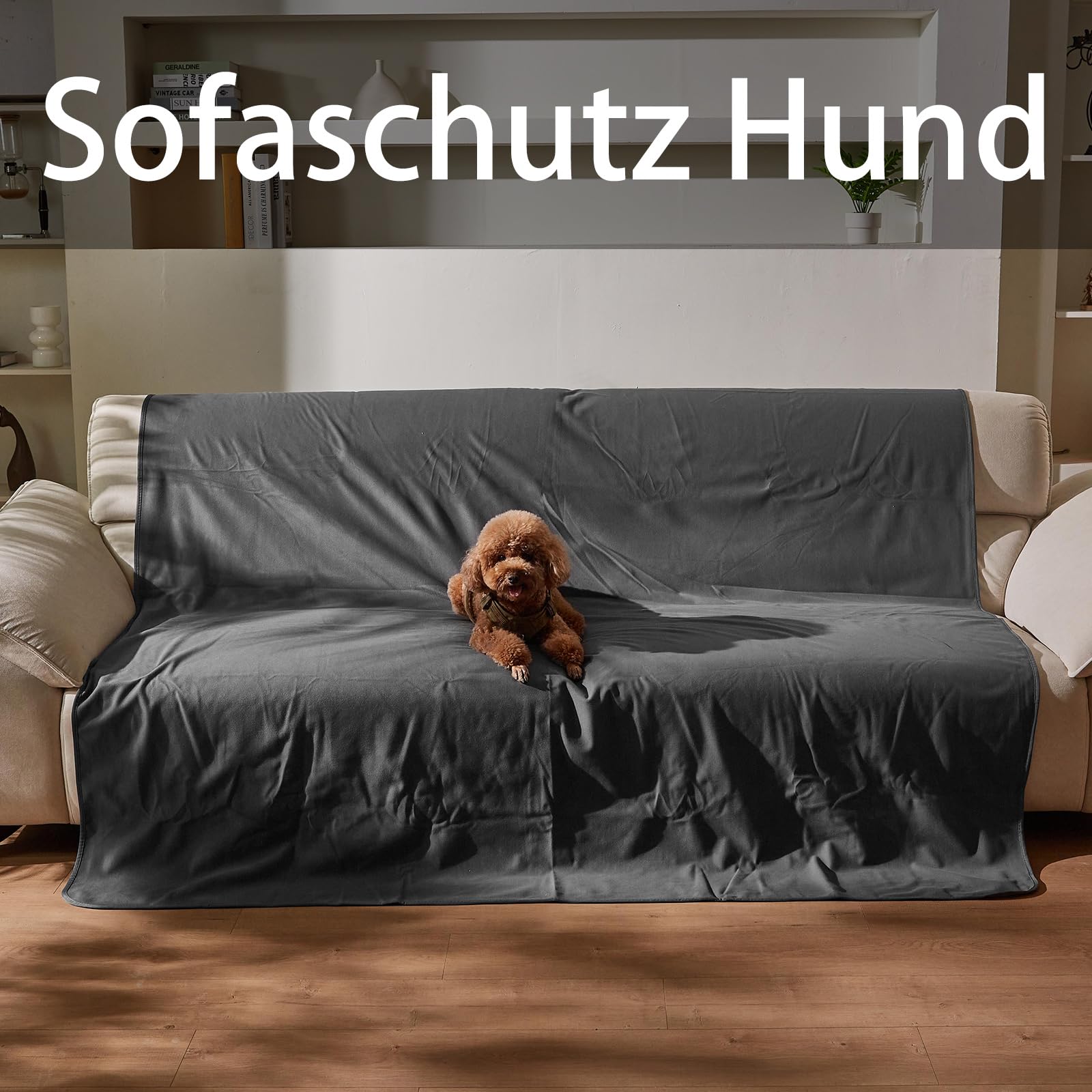 Kritter Planet Manta para perros, impermeable, acogedora, resistente a la orina, lavable, para sofá, cama, asiento de coche, muebles, manta XXL, 260 x 244 cm, gris claro/gris oscuro