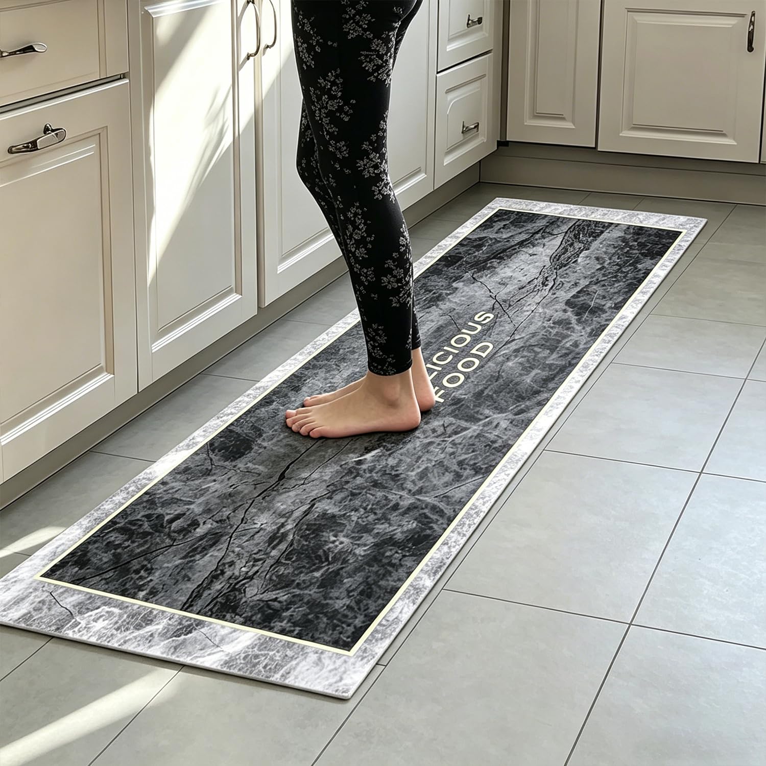 Küchenteppich Waschbar, Küchenläufer Rutschfest, Küchenteppich Rutschfest Kitchen Rug Diatomeenerde Beschichtung Ölabweisend und Schmutzresistent Antirutsch Boden Europäisches Muster 120x30 cm