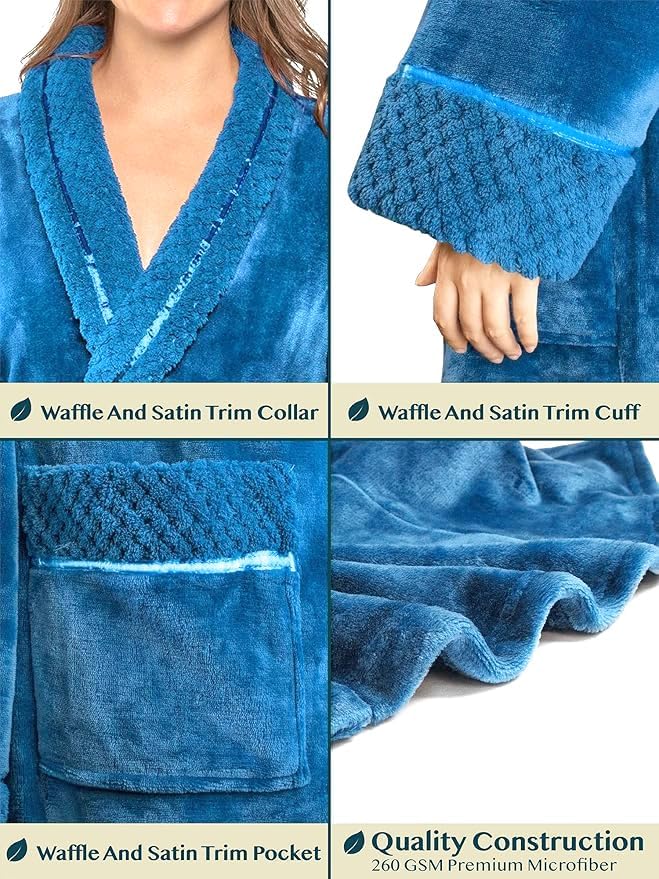 PAVILIA Soft Plush Women Fleece Robe, Cozy Warm Bathrobe, Fuzzy Female Long Spa Robe - Image 4