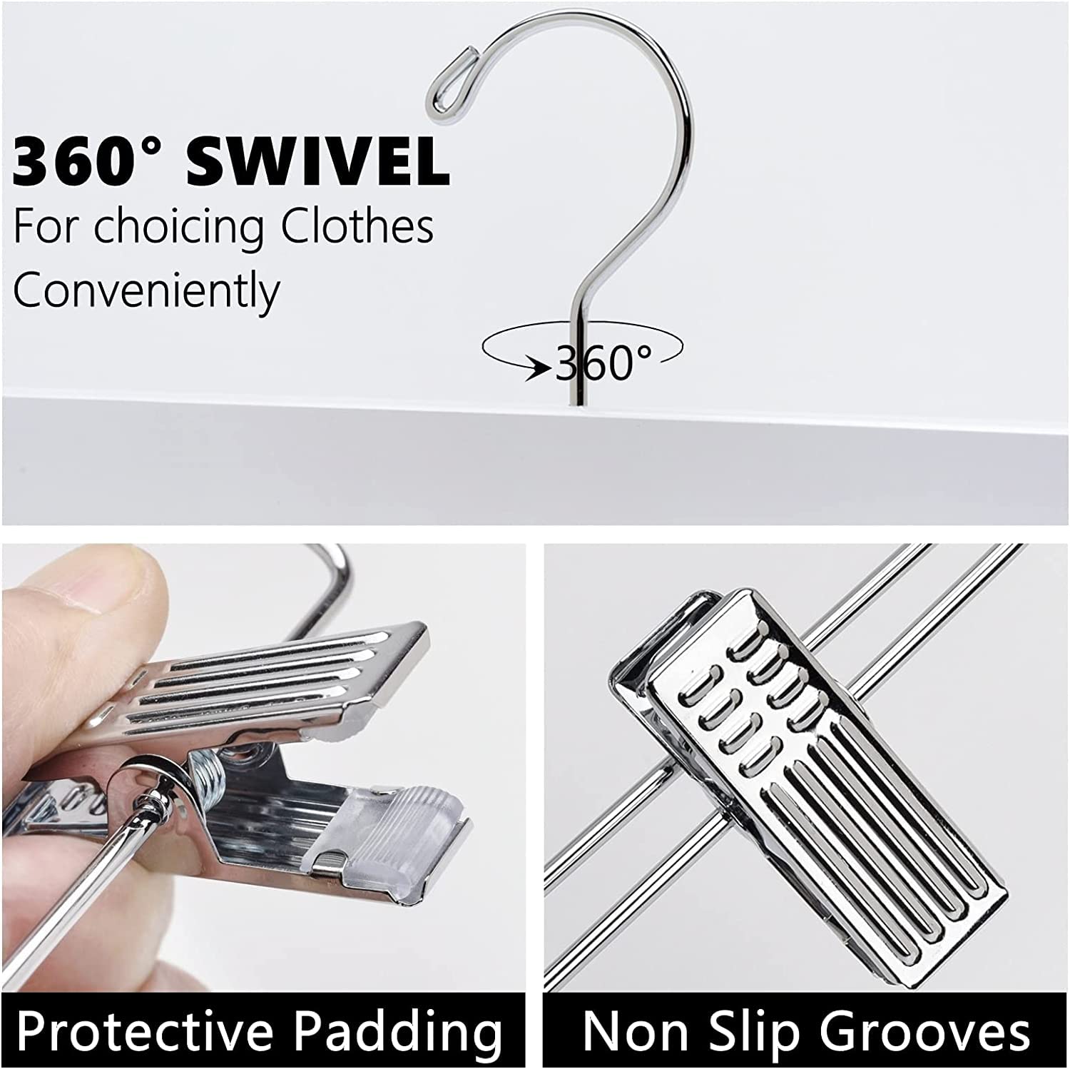 Grucce Appendiabiti In Legno Amber Home - 20 Pezzi, Con Clip, Bianco, 35.5 Cm, Per Pantaloni E Gonna - Foto 2