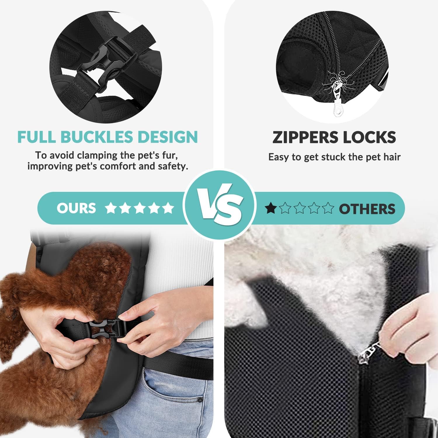 Mochilas transportadoras para perros, mochila ajustable para perros, con patas hacia fuera, fácil de ajustar, para perros medianos y pequeños, transportador frontal manos libres para senderismo,