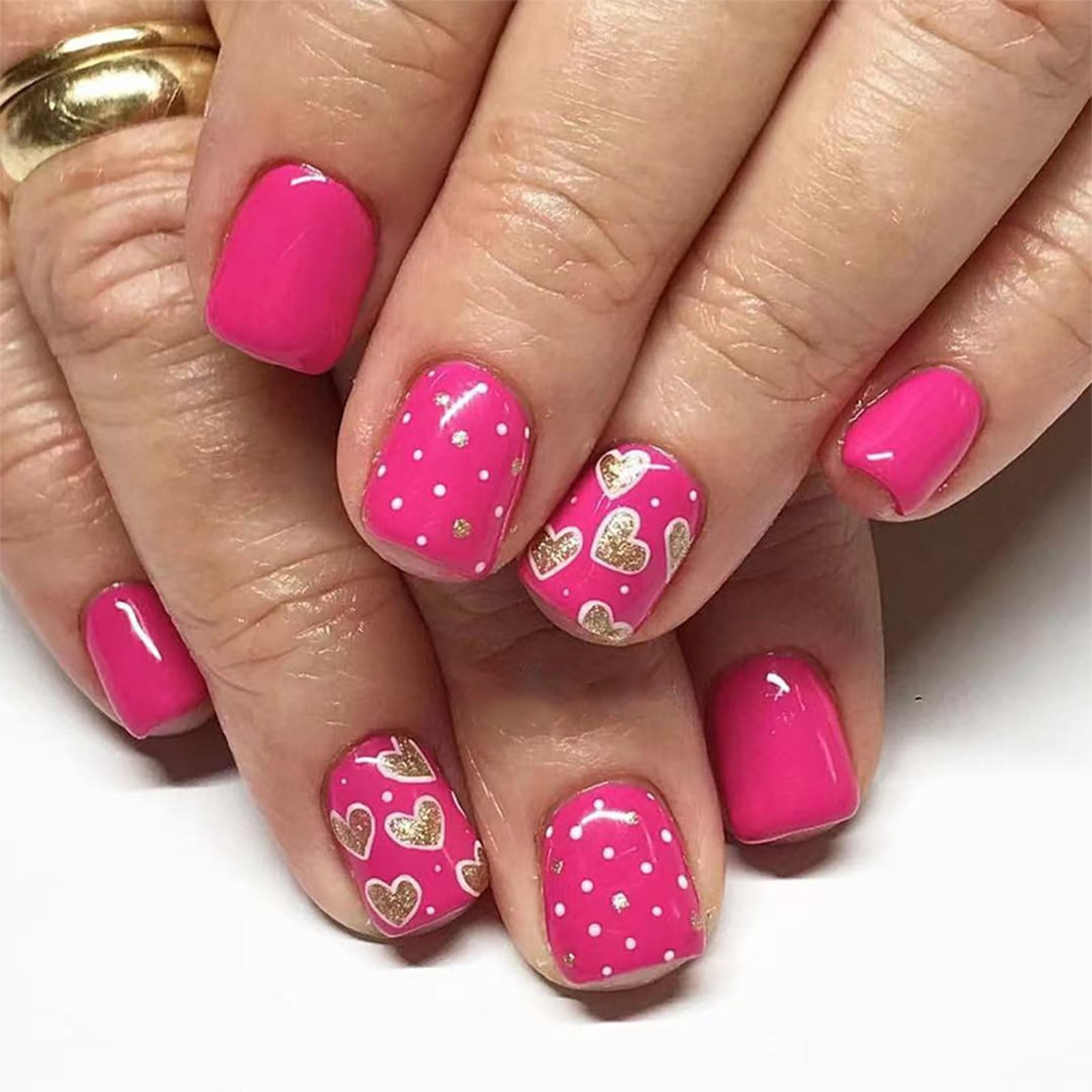 Unghie finte quadrate a pressione per San Valentino, design lucido, unghie finte, unghie finte, unghie artificiali in acrilico, 24 pezzi, 12 misure