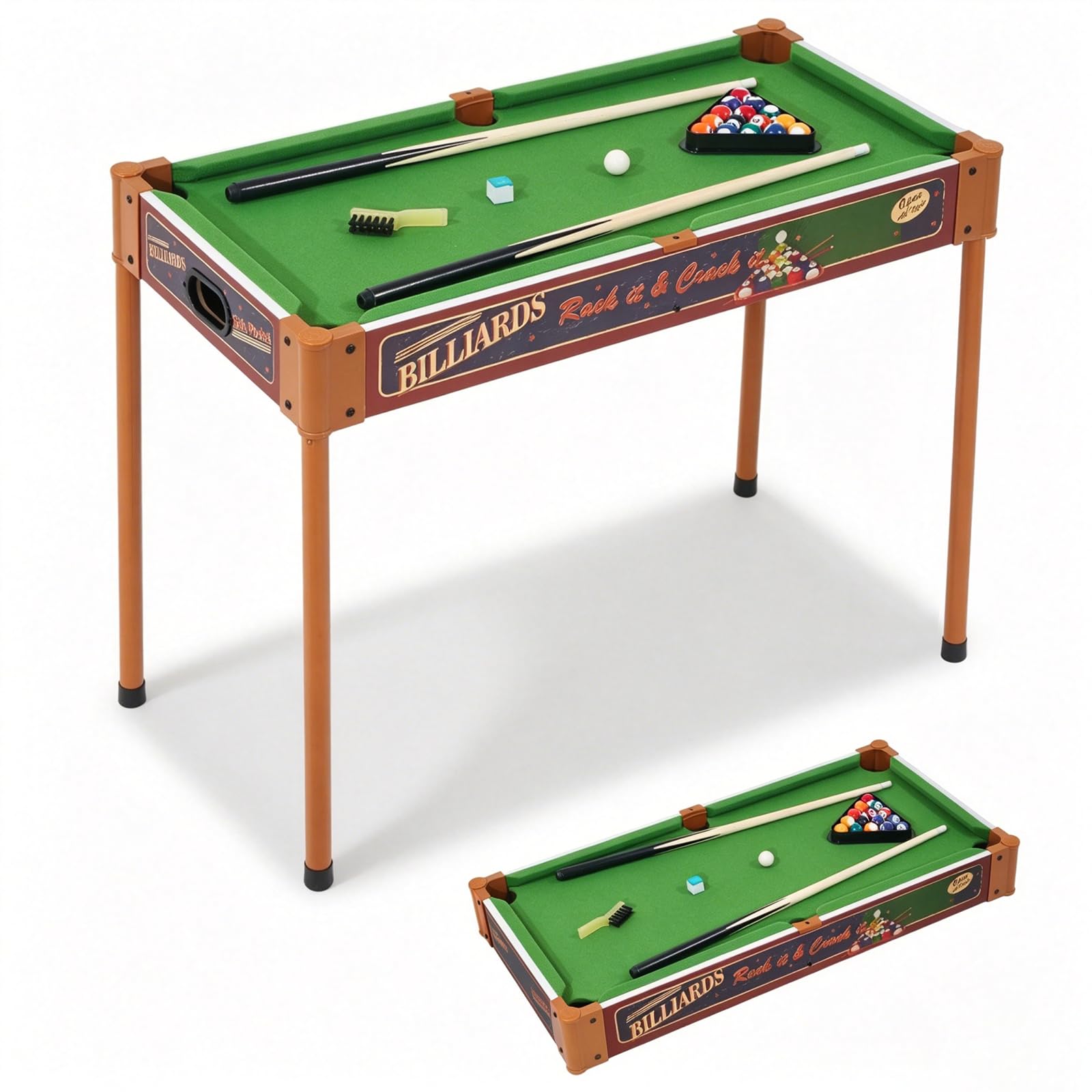 RAYKEEP Mini table de billard 2 en 1 de 81,3 cm avec pieds amovibles pour enfants et adultes, ensemble de jeu portable avec queues et balles pour salon, salle de jeux