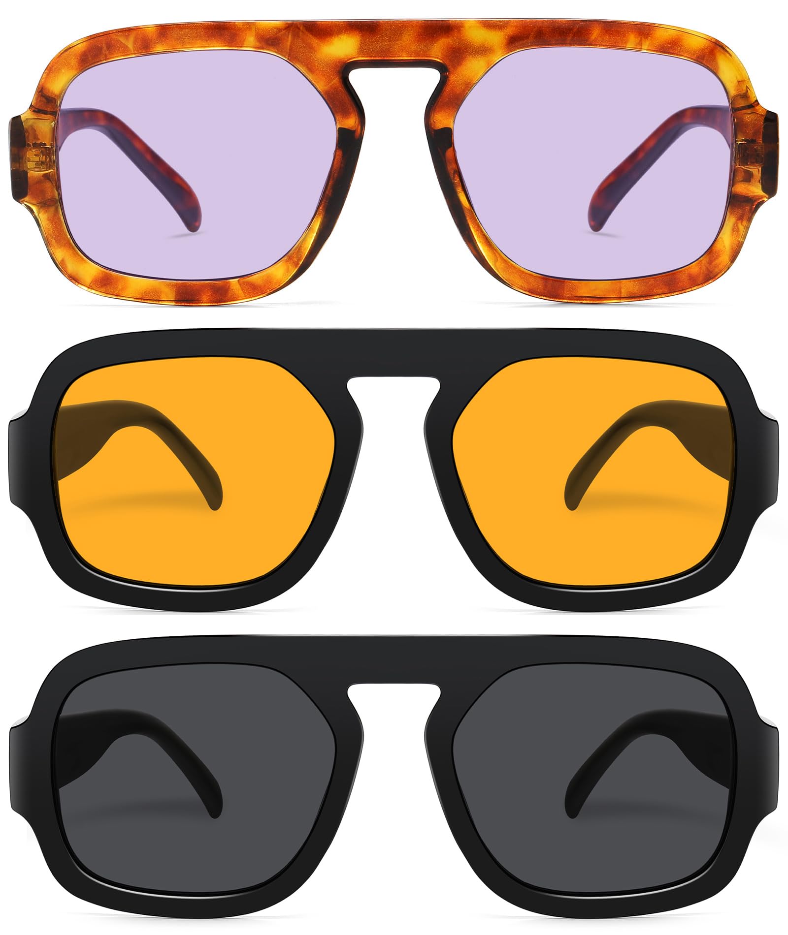 Quadratische Piloten-Sonnenbrille im Retro-Stil für Damen und Herren, 70er-Jahre-Stil, trendig, flache Oberseite, UV-Schutz