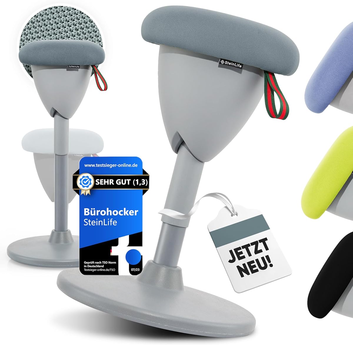 Bürohocker Ergonomisch [TESTSIEGER] Stehhocker Höhenverstellbar [58-83cm] Ergonomischer Hocker für Büro [Schwingeffekt] Wackelhocker Sitzhocker | Arbeitshocker rutschfest Rund