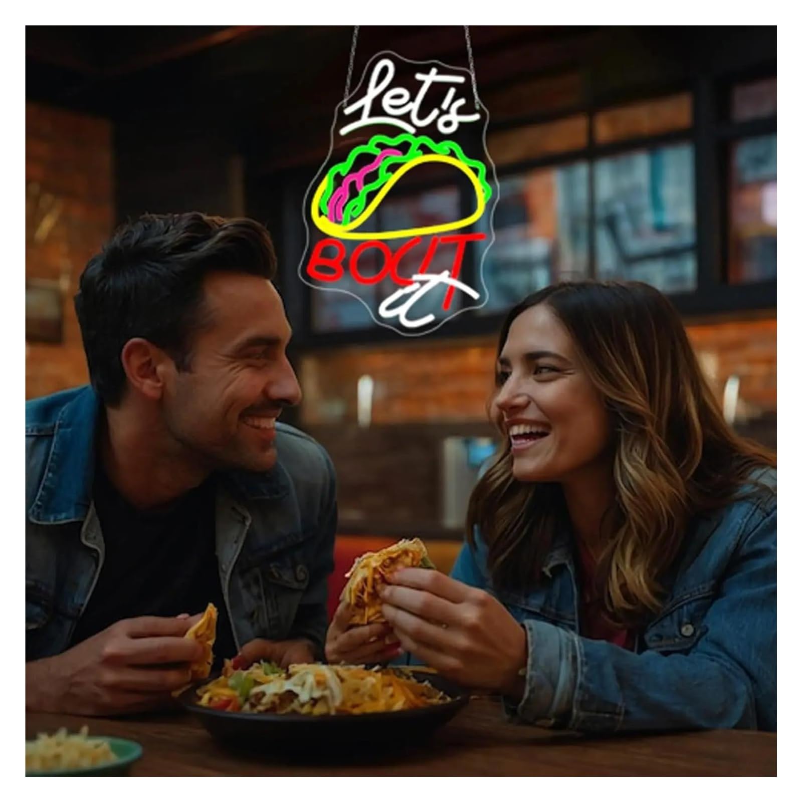 Decoración Lámparas Letrero De Neón Let's Tacos Bout It Con Luz LED Para Negocios, Restaurantes, Clubes, Fiestas, Hogar, Decoración De Pared Regulable Por USB, 46cmx34.5cm